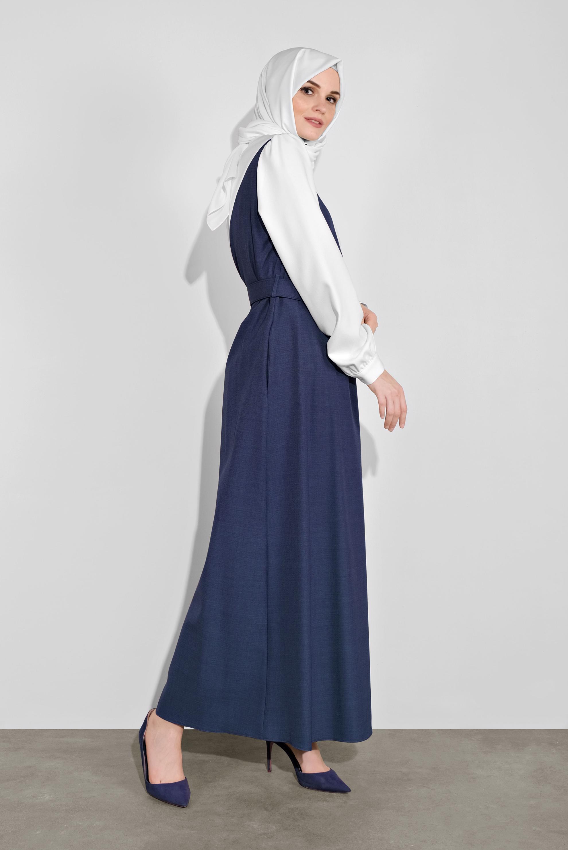 Tesettür giyim LACİVERT KEMERLİ ELBİSE 41113	