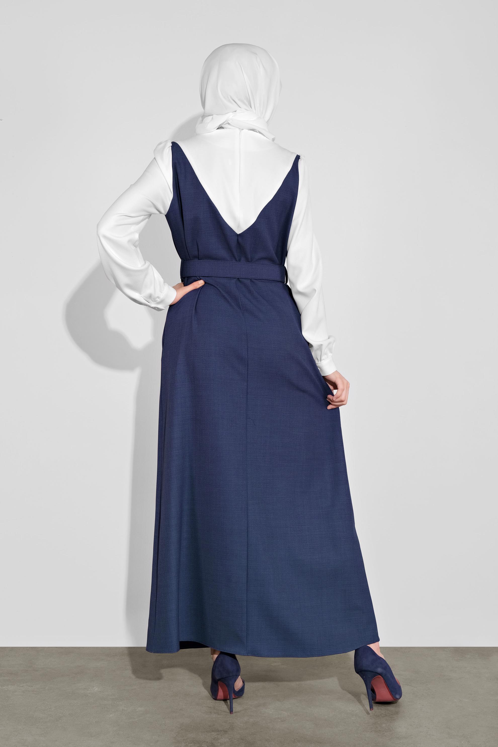 Tesettür giyim LACİVERT KEMERLİ ELBİSE 41113	