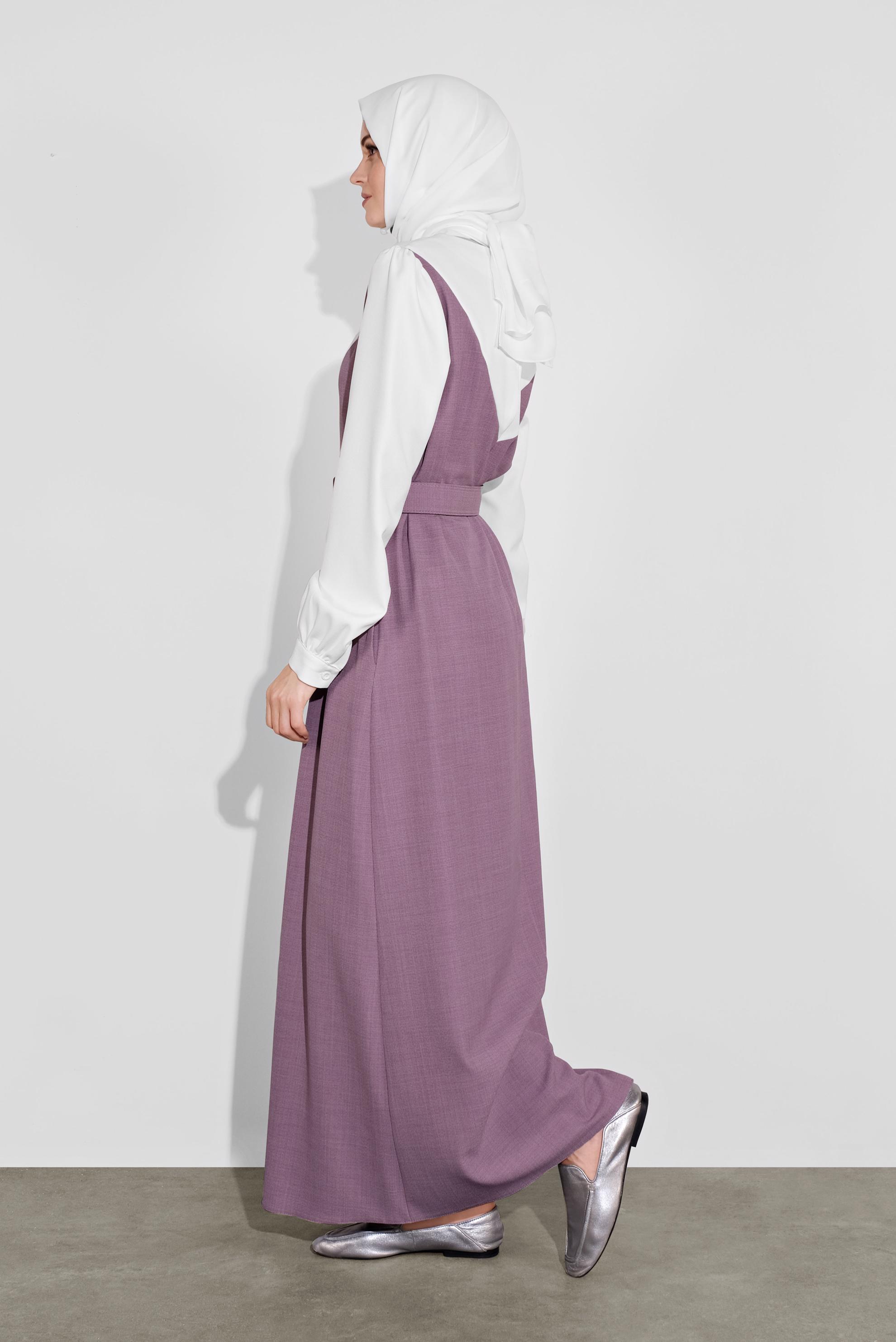 Tesettür giyim MOR KEMERLİ ELBİSE 41113	