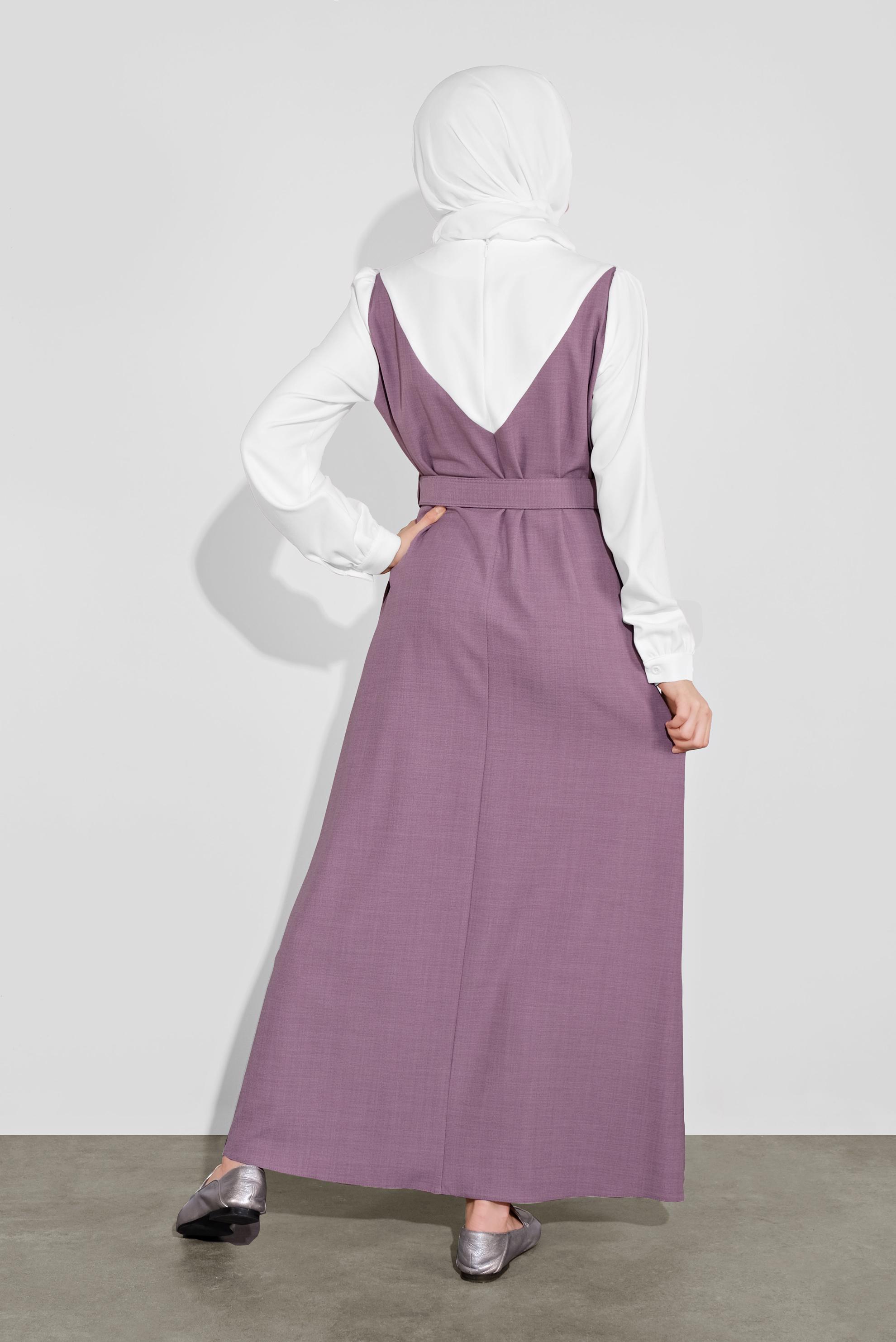 Tesettür giyim MOR KEMERLİ ELBİSE 41113	