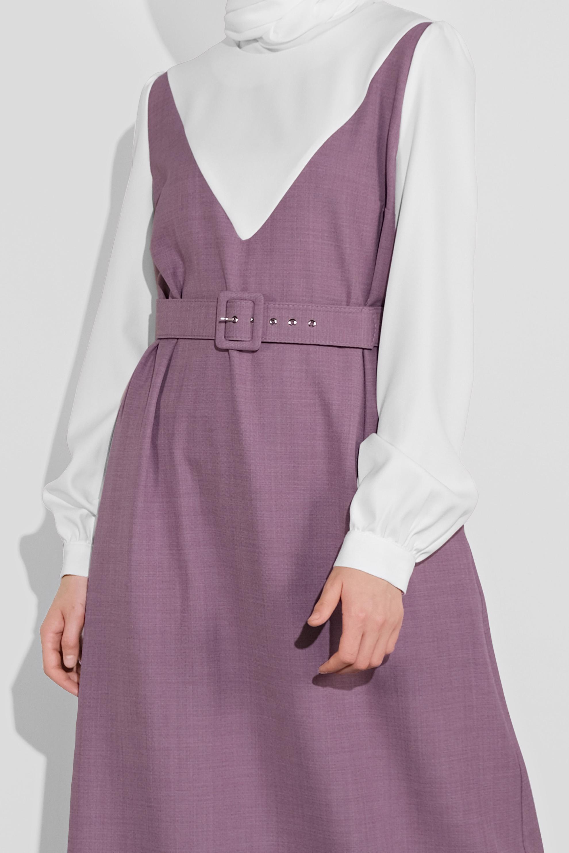 Tesettür giyim MOR KEMERLİ ELBİSE 41113	