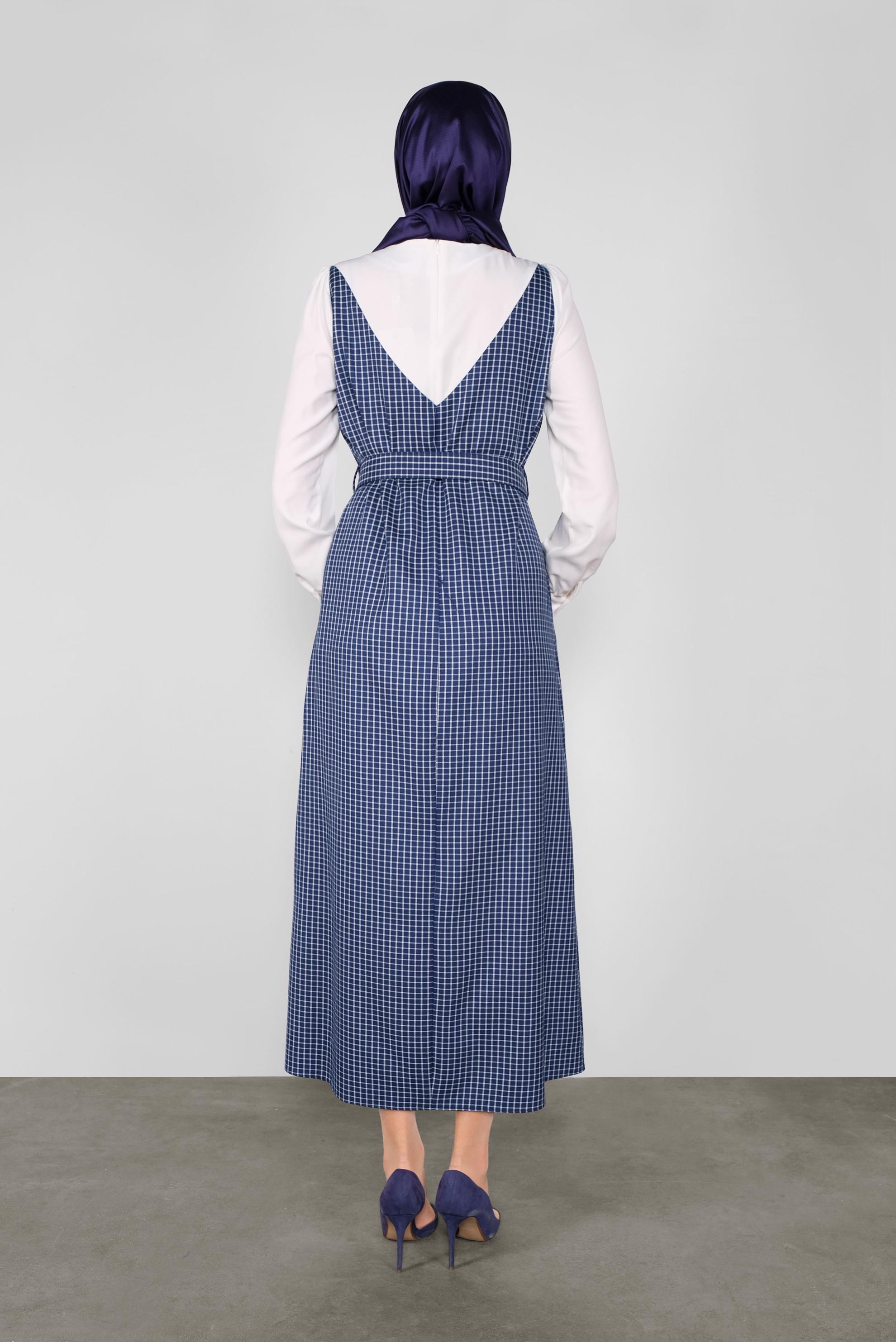 Hijab clothing NAVY BLUE PLAID DRESS 41142 