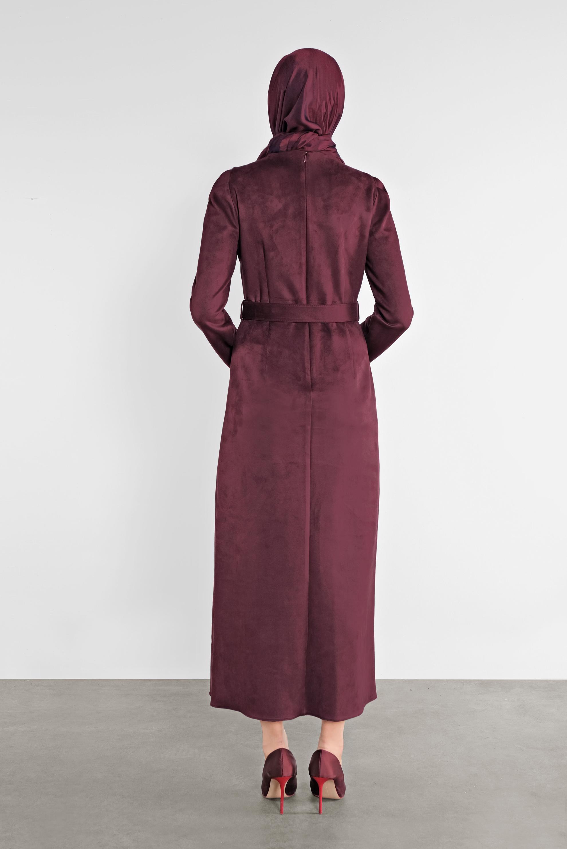 Tesettür giyim MÜRDÜM SÜET KEMERLİ ELBİSE 41143