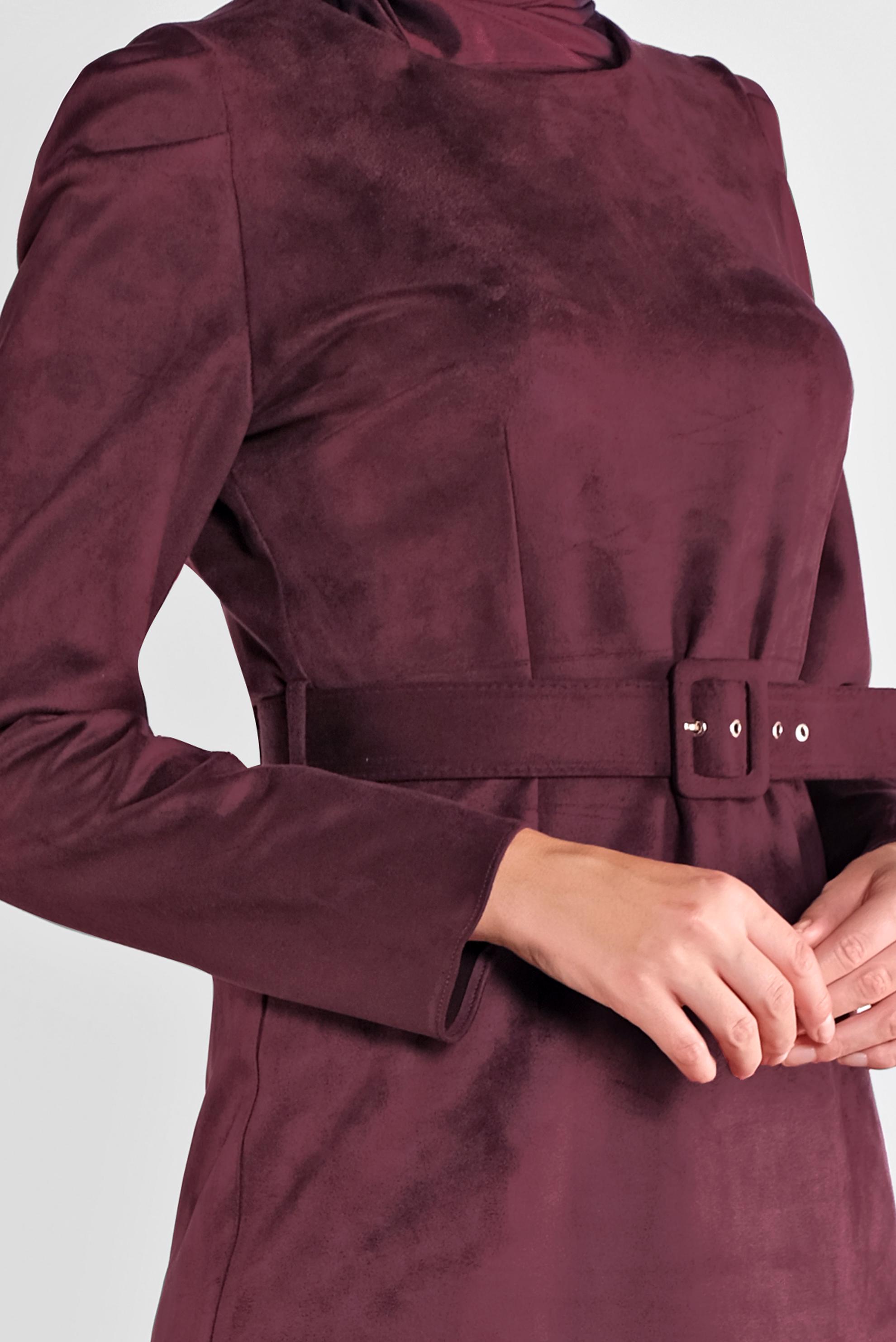 Tesettür giyim MÜRDÜM SÜET KEMERLİ ELBİSE 41143