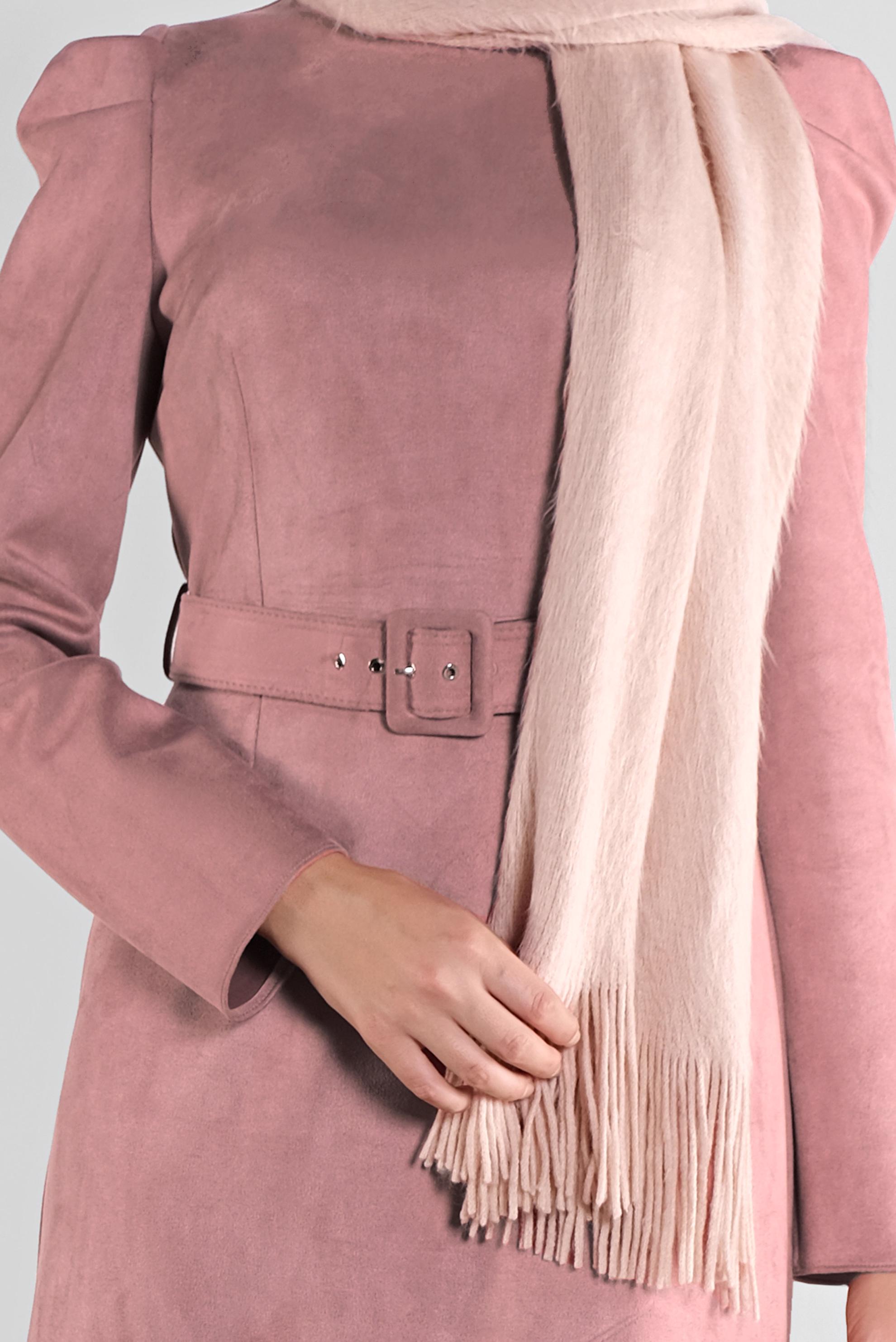 Tesettür giyim PUDRA SÜET KEMERLİ ELBİSE 41143