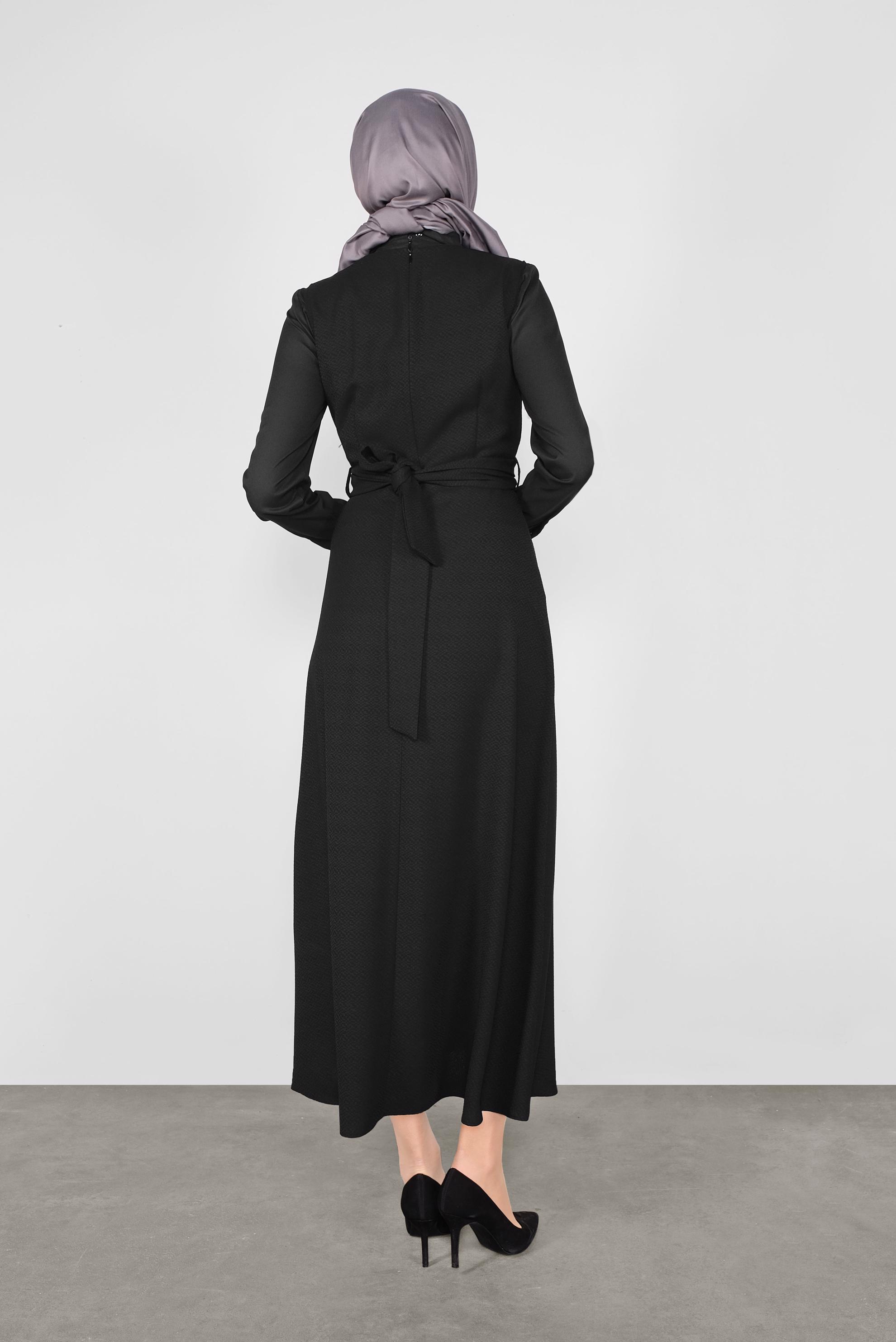 Tesettür giyim SİYAH DÜĞMELİ İKİLİ ELBİSELİ TAKIM 41148