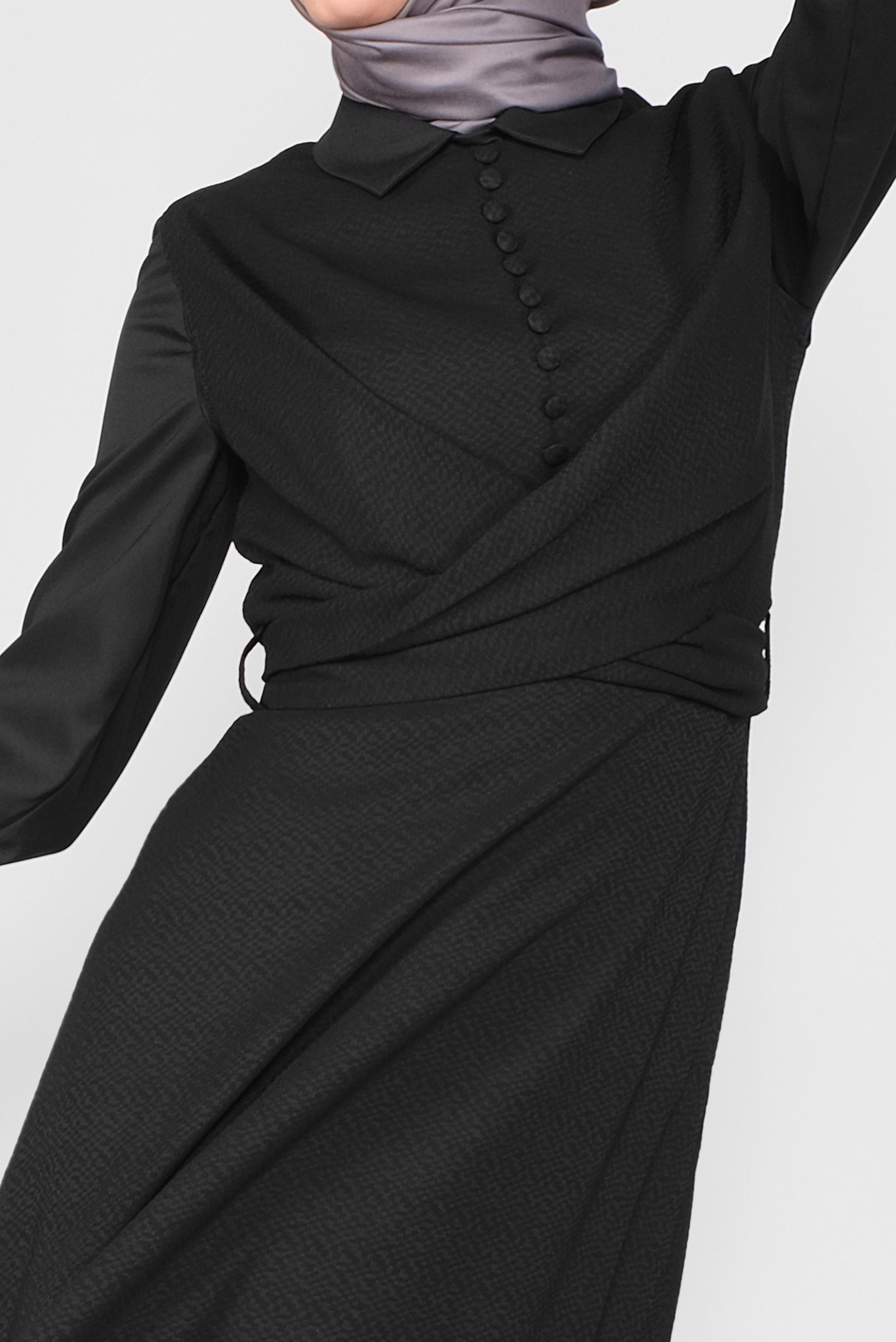 Tesettür giyim SİYAH DÜĞMELİ İKİLİ ELBİSELİ TAKIM 41148