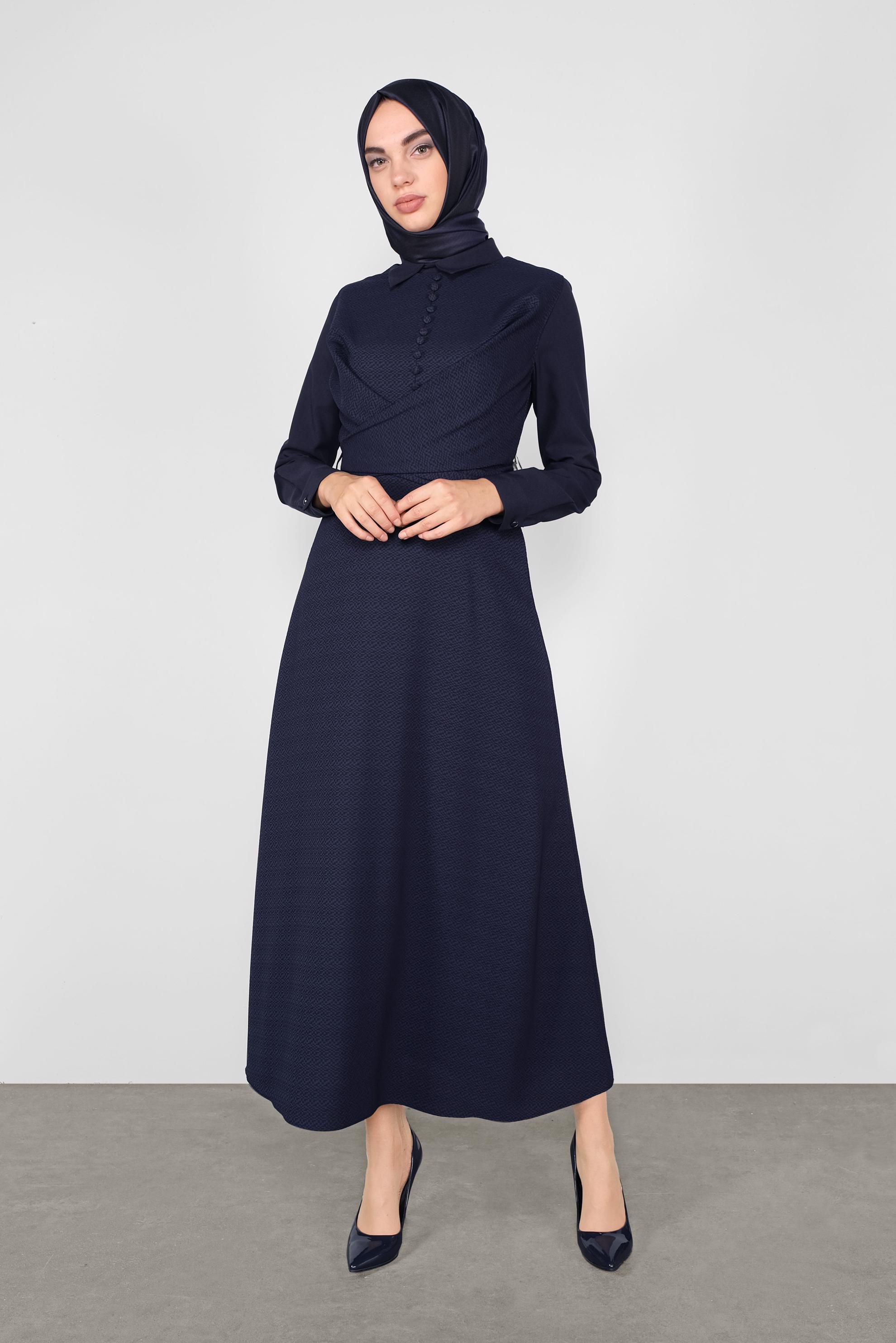 Tesettür giyim LACİVERT DÜĞMELİ İKİLİ ELBİSELİ TAKIM 41148