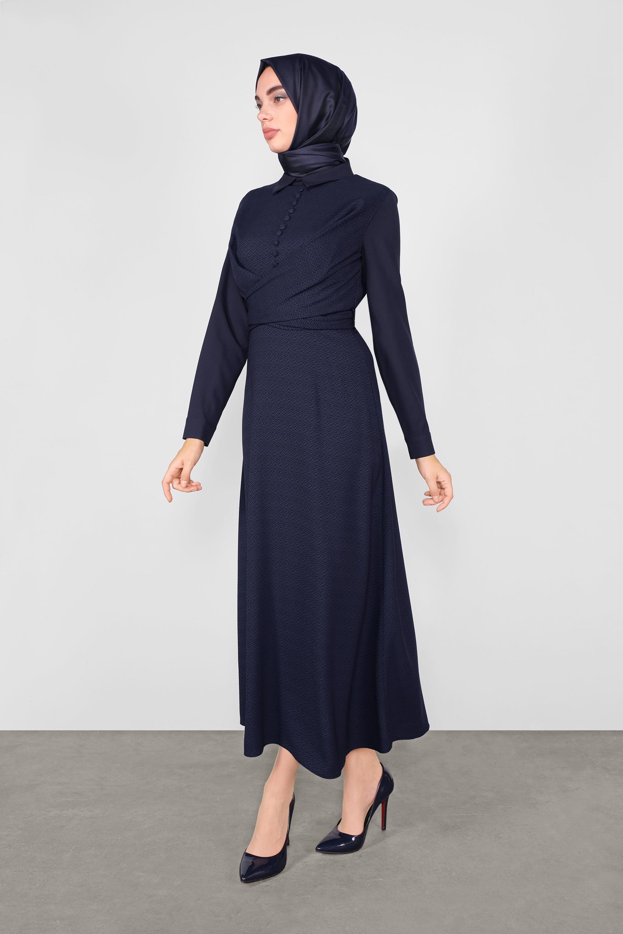 Tesettür giyim LACİVERT DÜĞMELİ İKİLİ ELBİSELİ TAKIM 41148