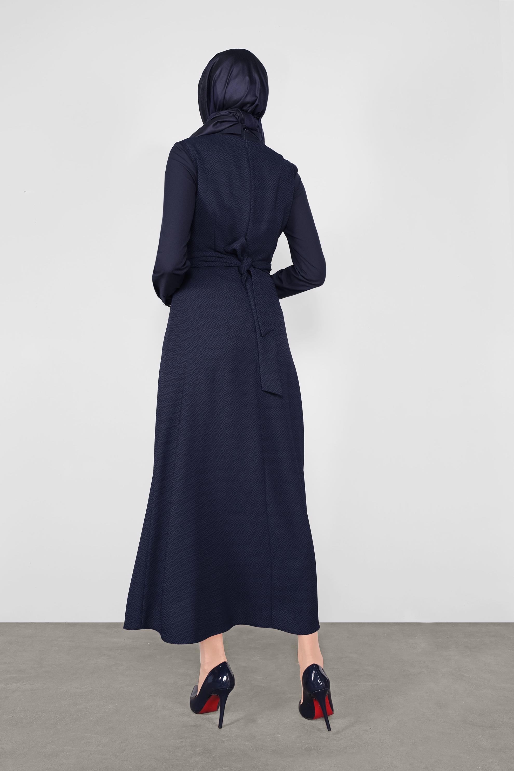 Tesettür giyim LACİVERT DÜĞMELİ İKİLİ ELBİSELİ TAKIM 41148