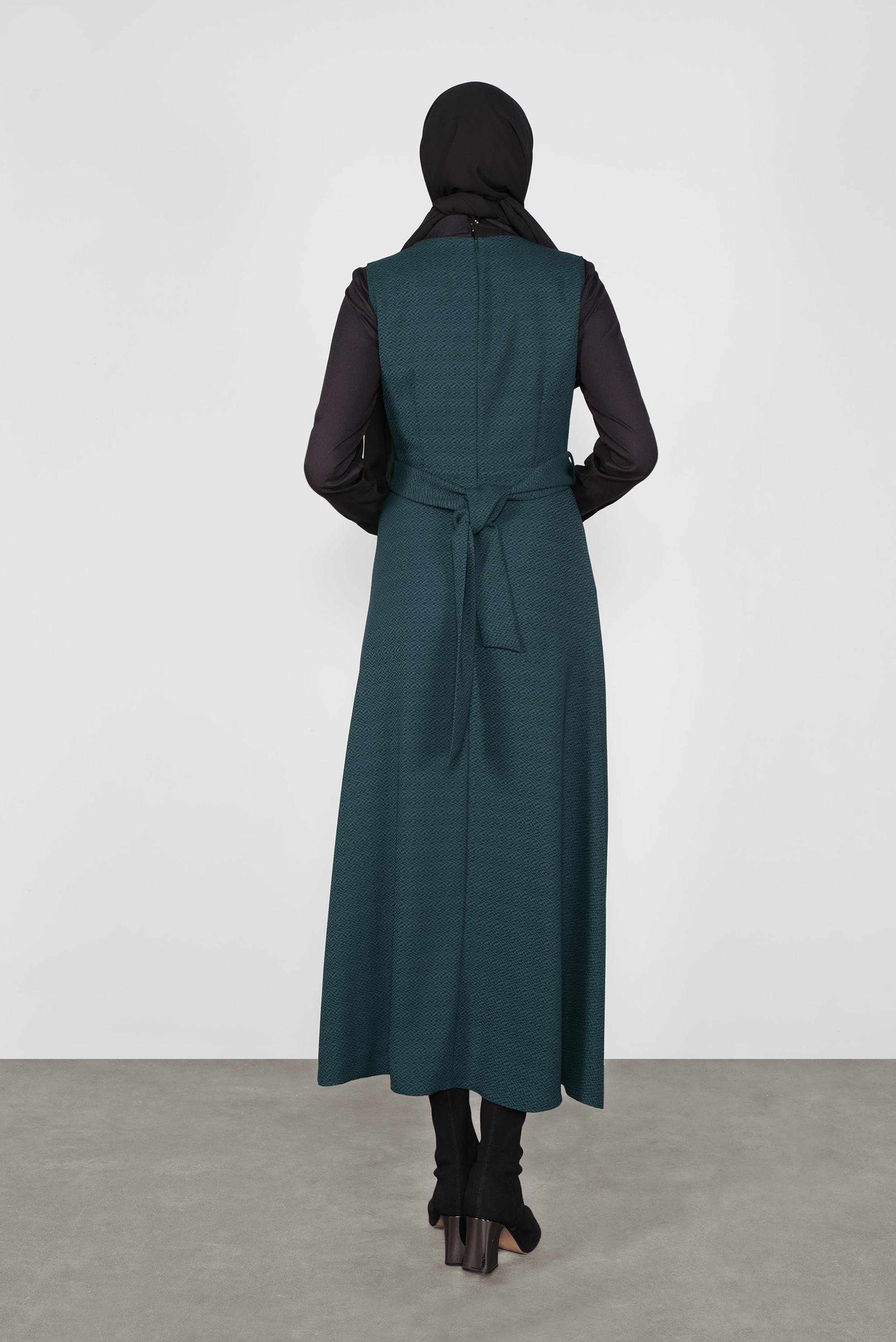 Tesettür giyim YEŞİL DÜĞMELİ İKİLİ ELBİSELİ TAKIM 41148