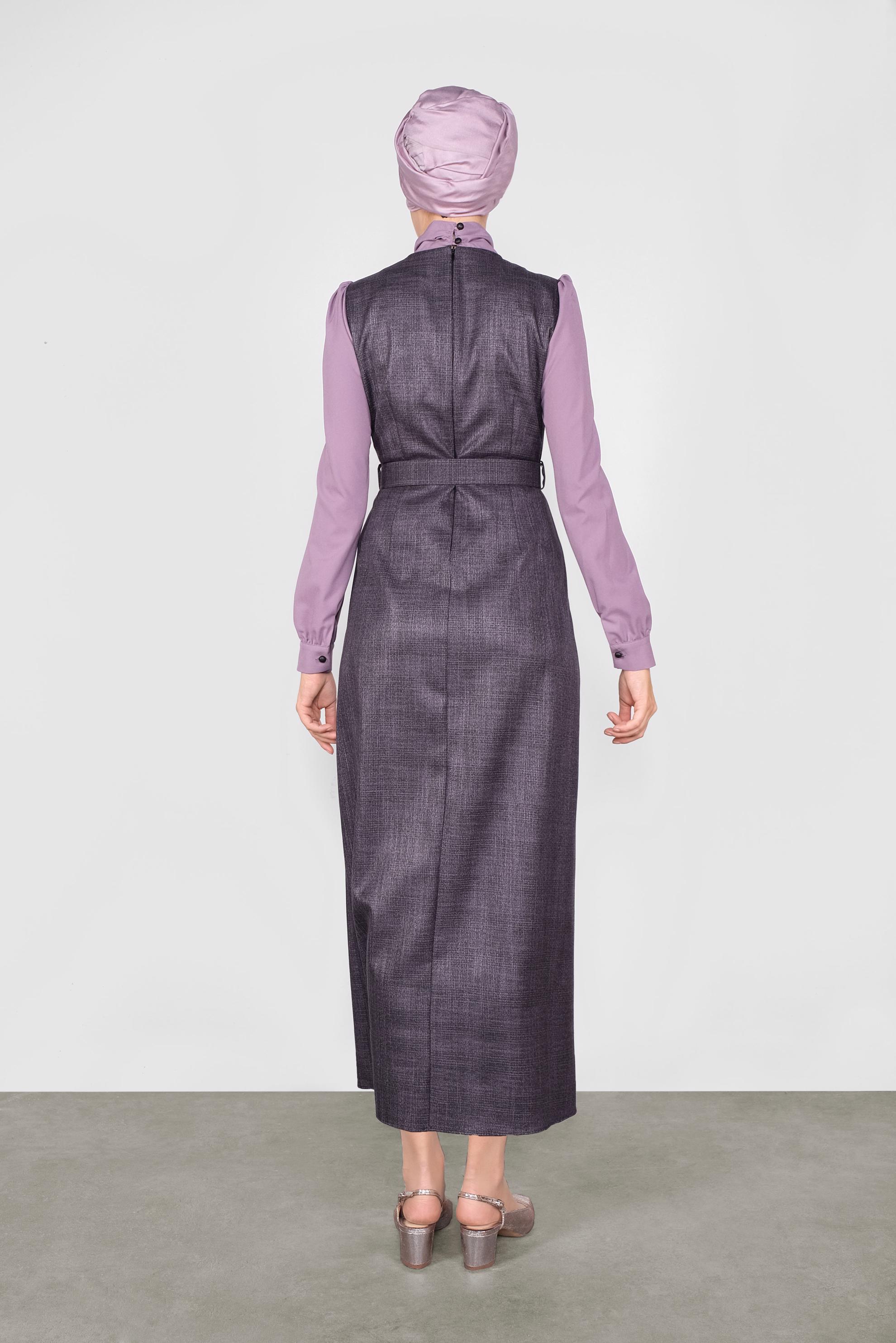 Tesettür giyim SİYAH FİYONK YAKA SİMLİ ELBİSE 41198 