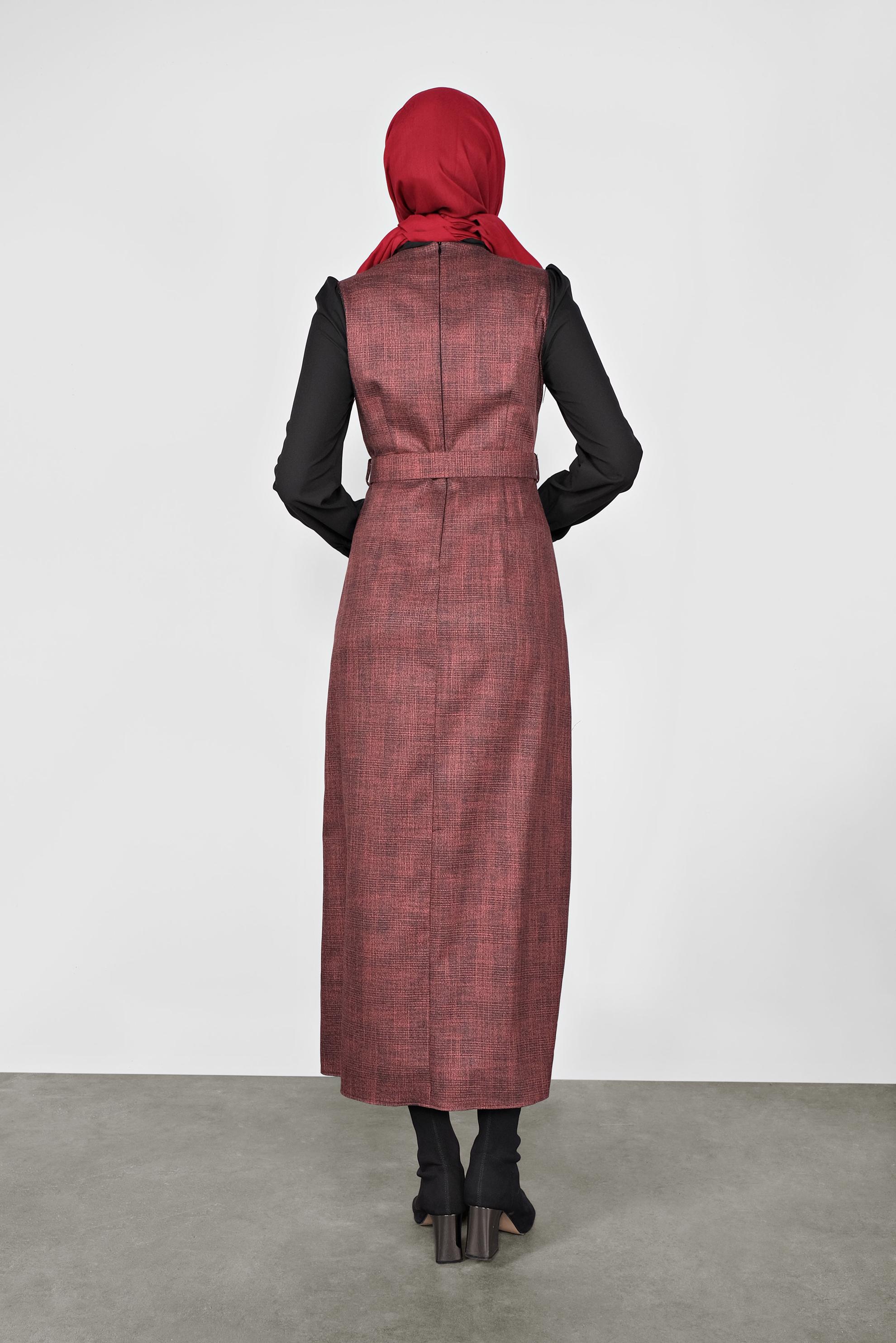 Tesettür giyim SİYAH FİYONK YAKA SİMLİ ELBİSE 41198 