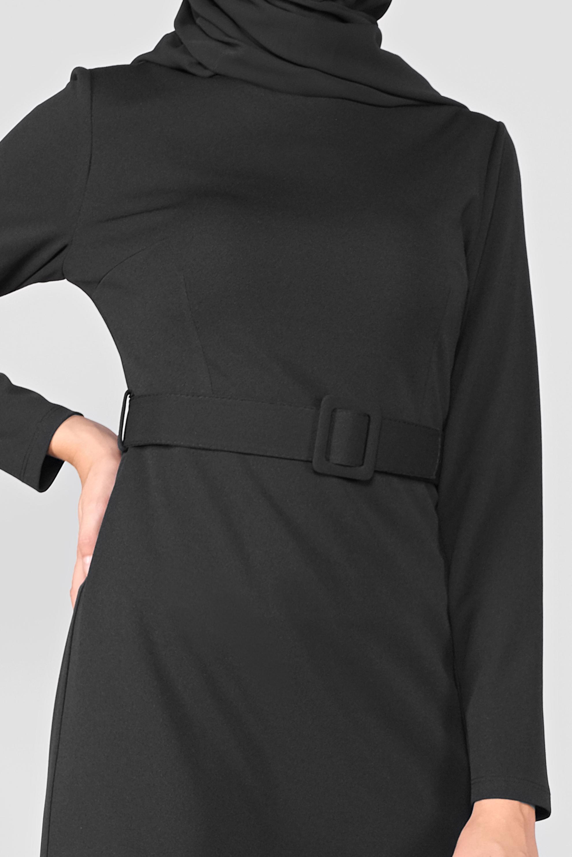 Tesettür giyim SİYAH FERMUARLI KEMERLİ ELBİSE 41253 