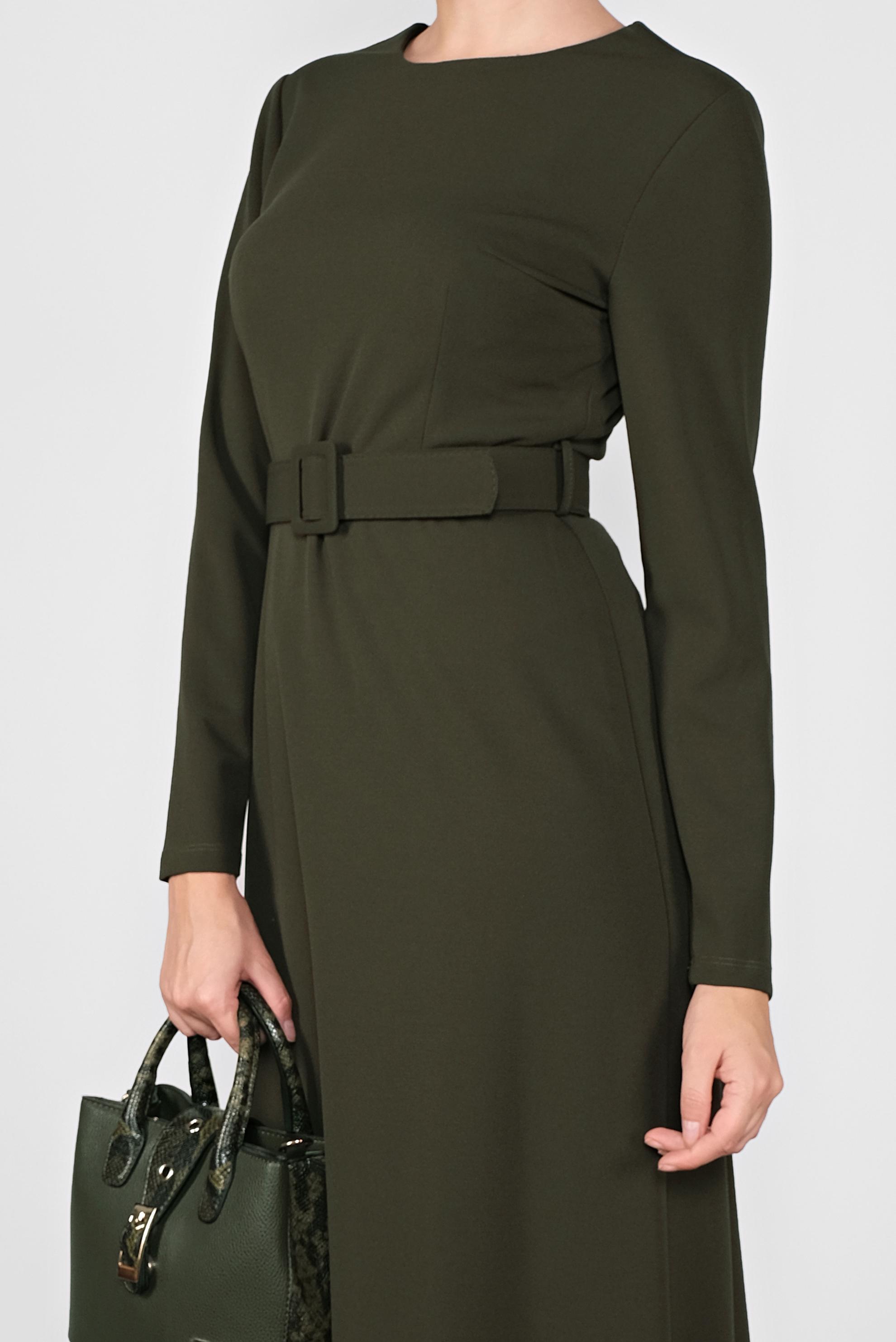 Tesettür giyim HAKİ FERMUARLI KEMERLİ ELBİSE 41253 