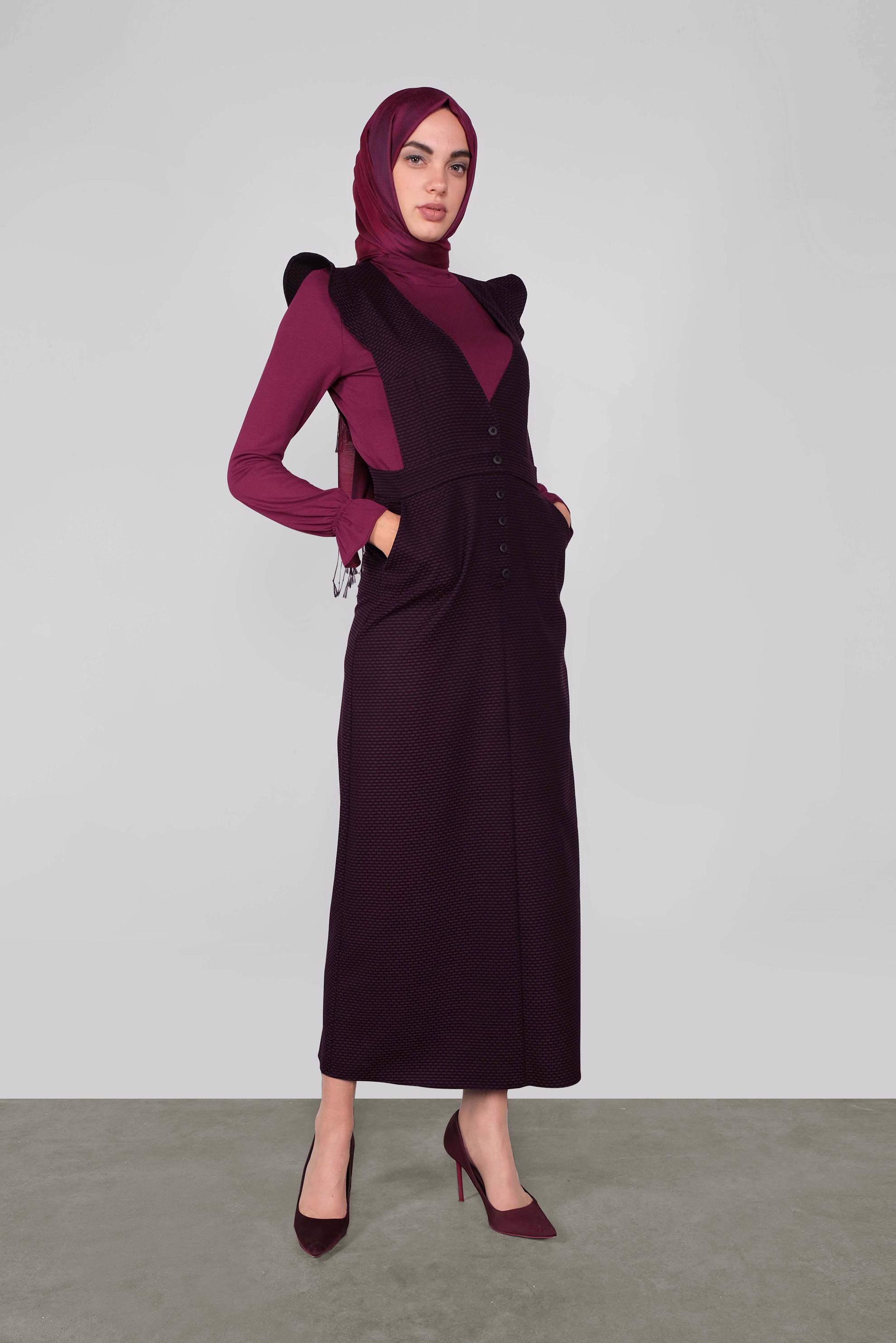 Tesettür giyim MÜRDÜM DESENLİ İKİLİ ELBİSELİ TAKIM 41254 