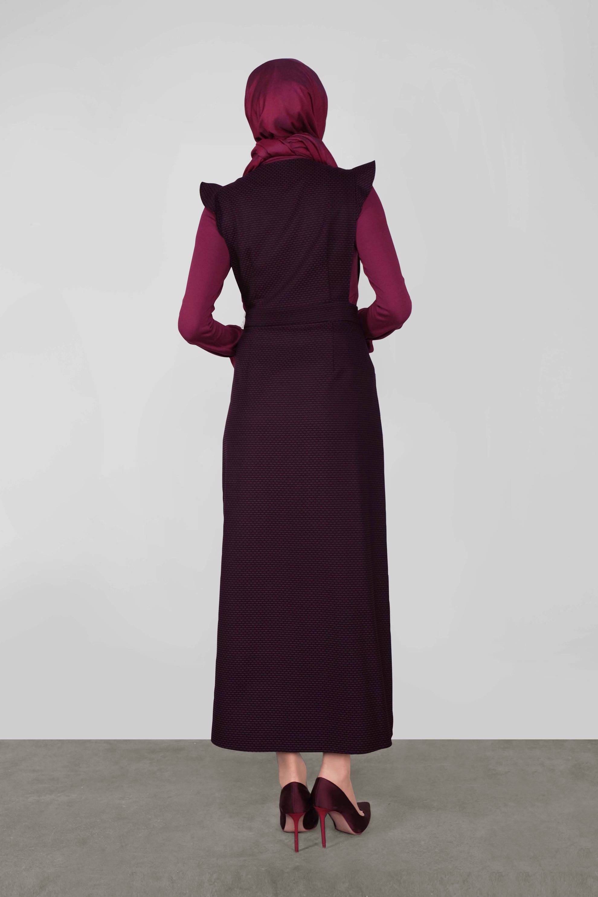 Tesettür giyim MÜRDÜM DESENLİ İKİLİ ELBİSELİ TAKIM 41254 