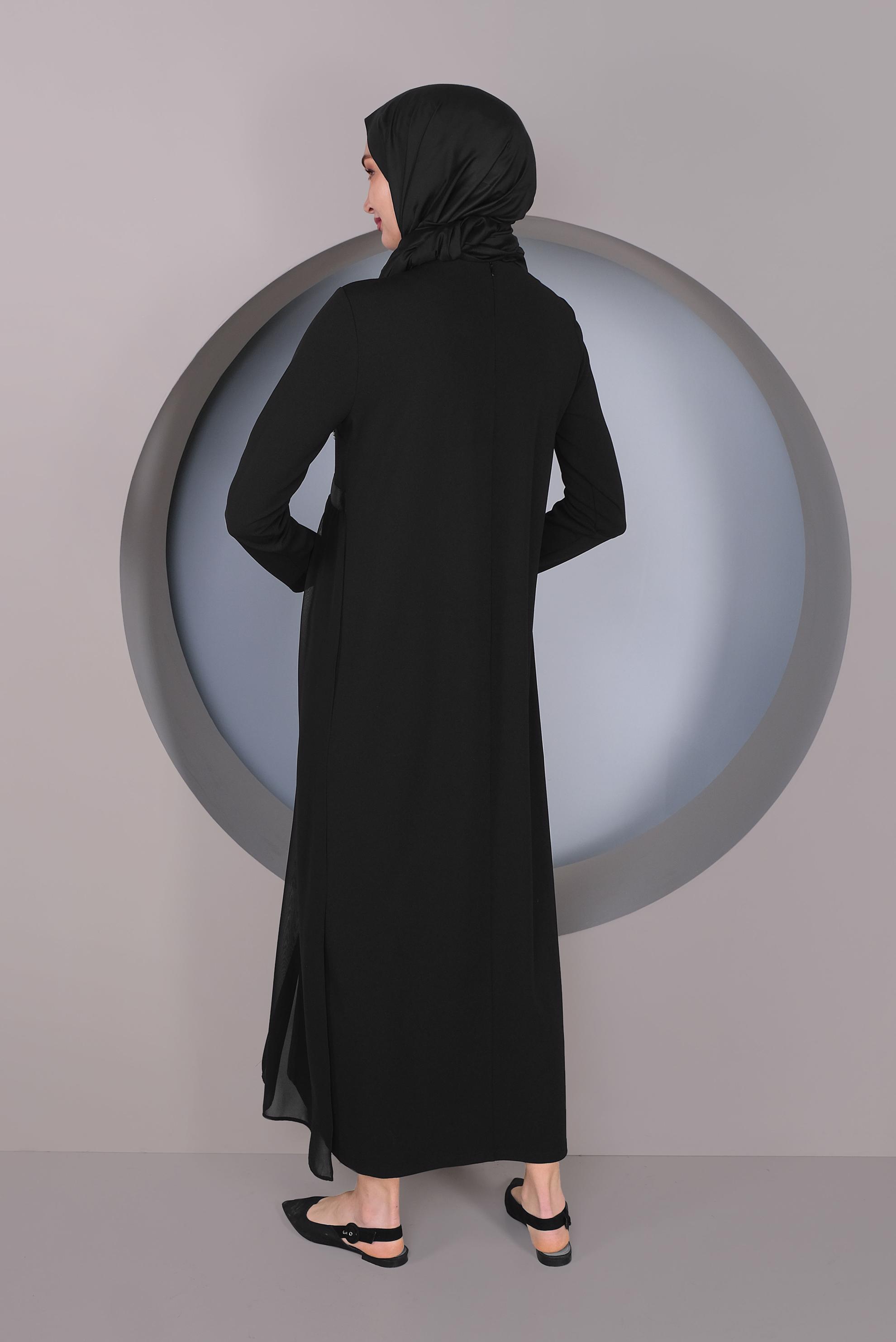 Tesettür giyim SİYAH TÜL DETAYLI ELBİSE 41296