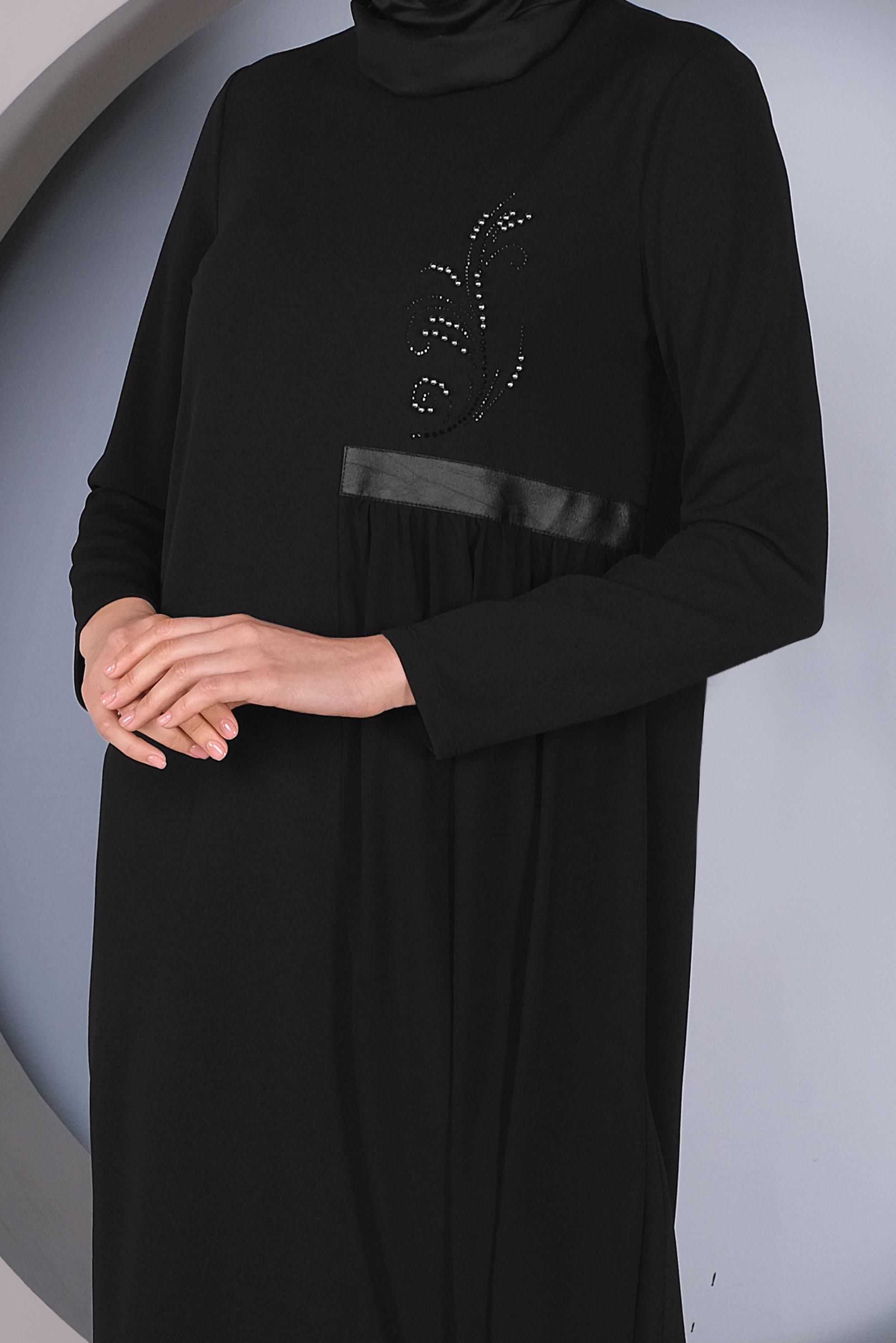 Tesettür giyim SİYAH TÜL DETAYLI ELBİSE 41296