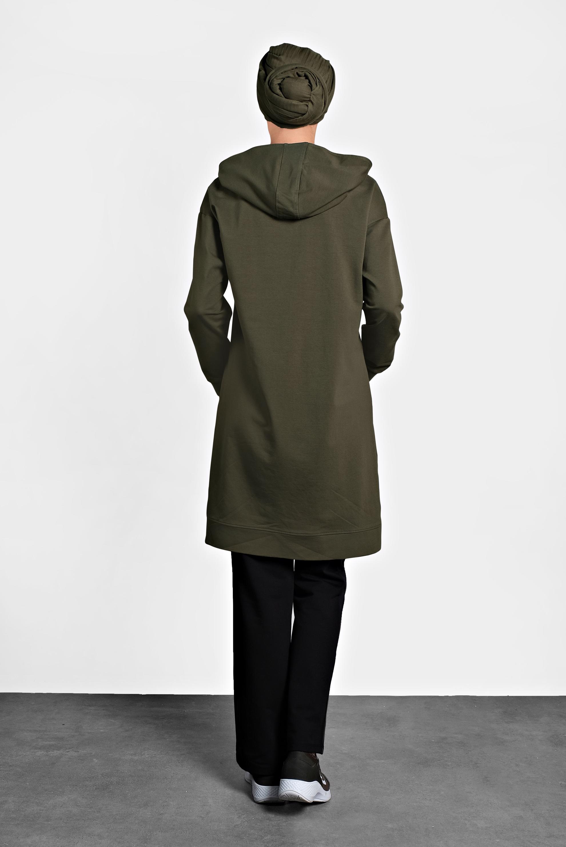 Tesettür giyim HAKİ ÖNÜ CEPLİ KAPÜŞONLU EŞOFMAN TAKIMI 40100