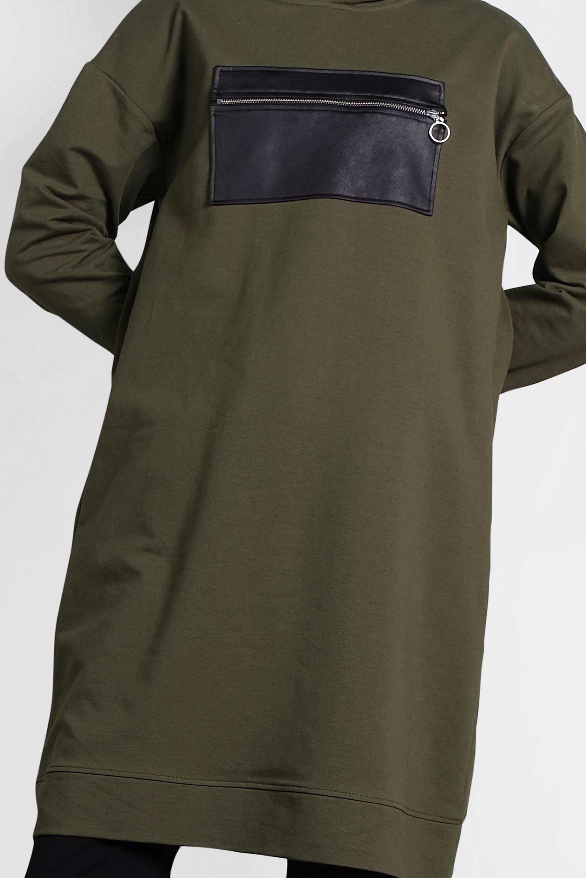 Tesettür giyim HAKİ ÖNÜ CEPLİ KAPÜŞONLU EŞOFMAN TAKIMI 40100