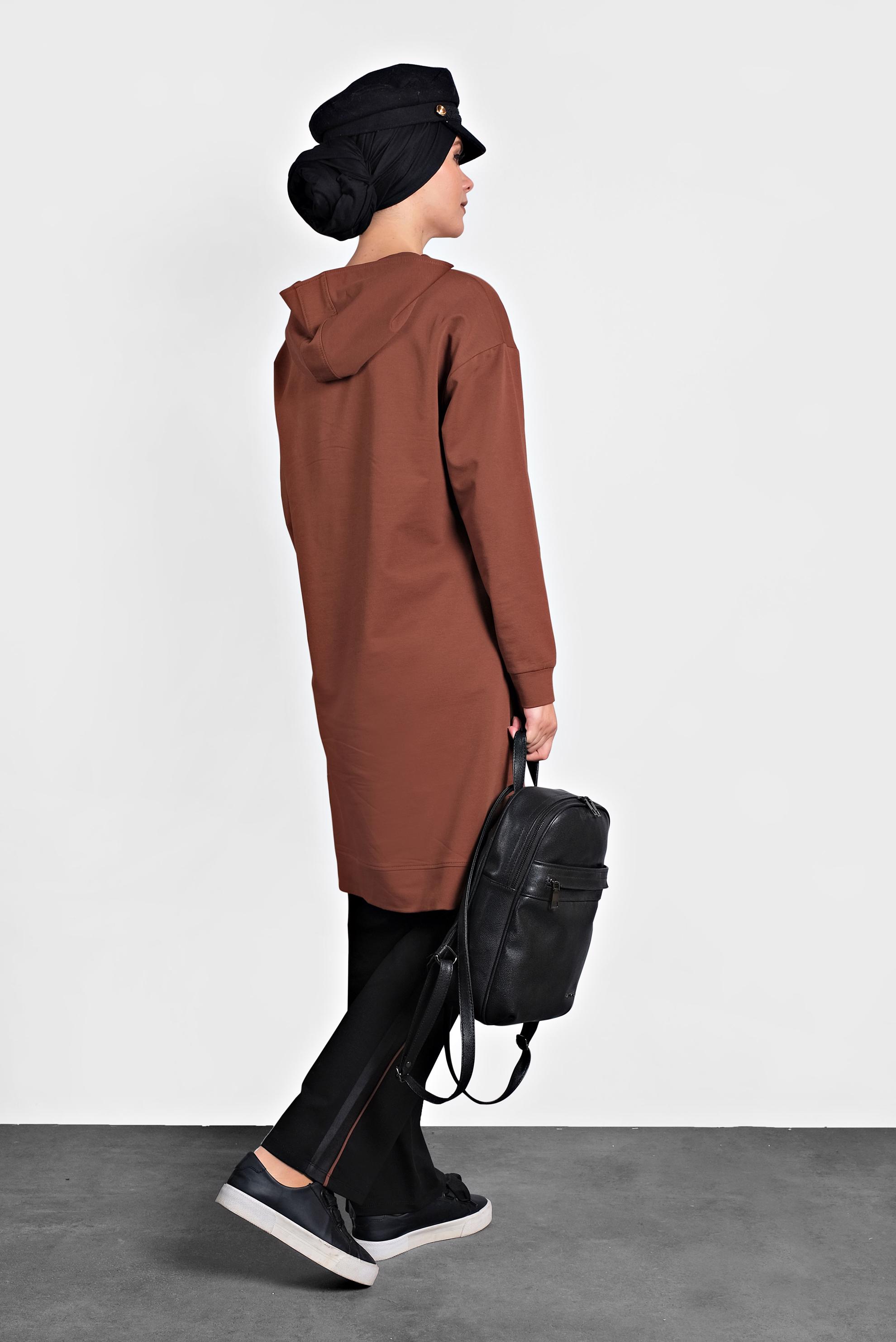 Tesettür giyim TURUNCU ÖNÜ CEPLİ KAPÜŞONLU EŞOFMAN TAKIMI 40100