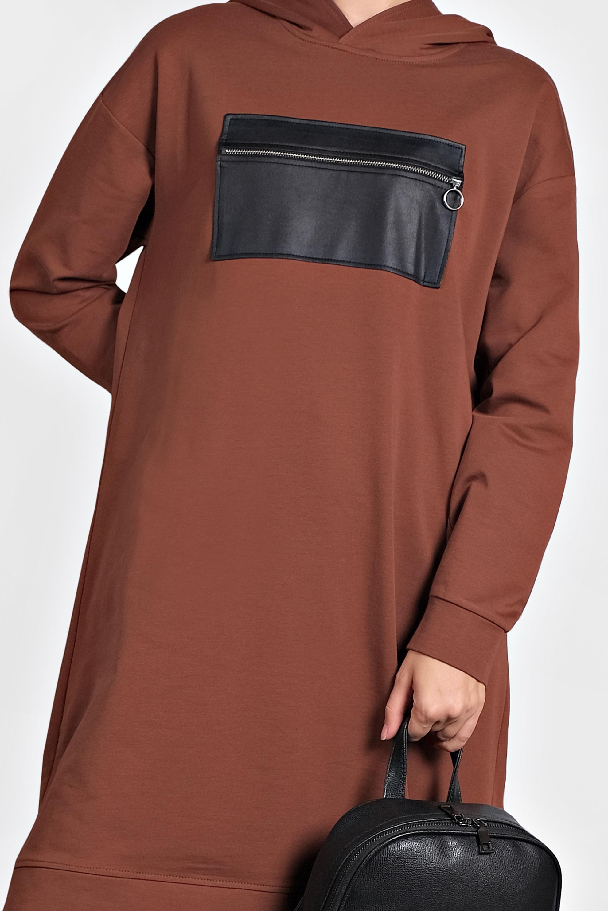 Tesettür giyim TURUNCU ÖNÜ CEPLİ KAPÜŞONLU EŞOFMAN TAKIMI 40100