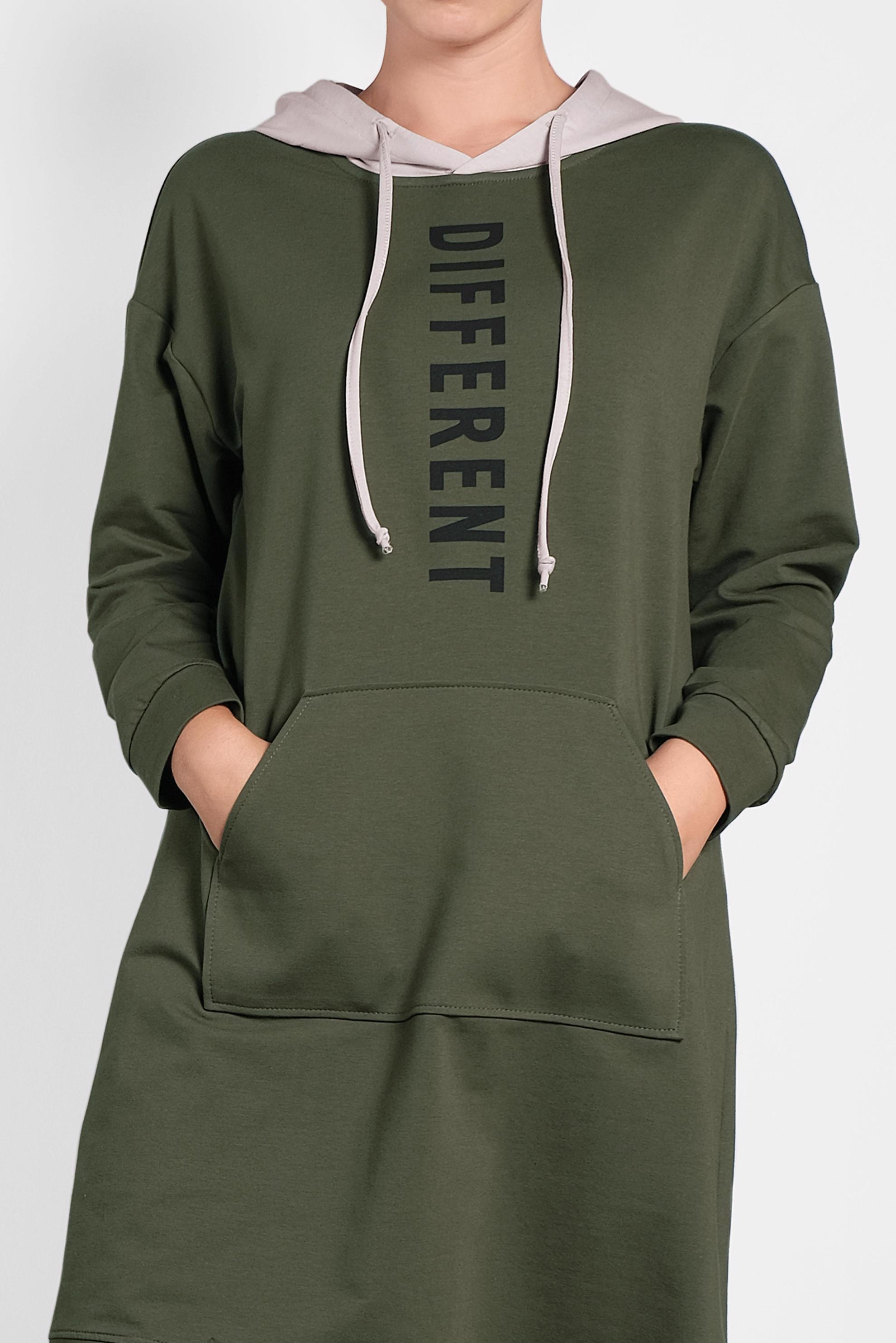 Tesettür giyim HAKİ KAPÜŞONLU EŞOFMAN TUNİK 40105