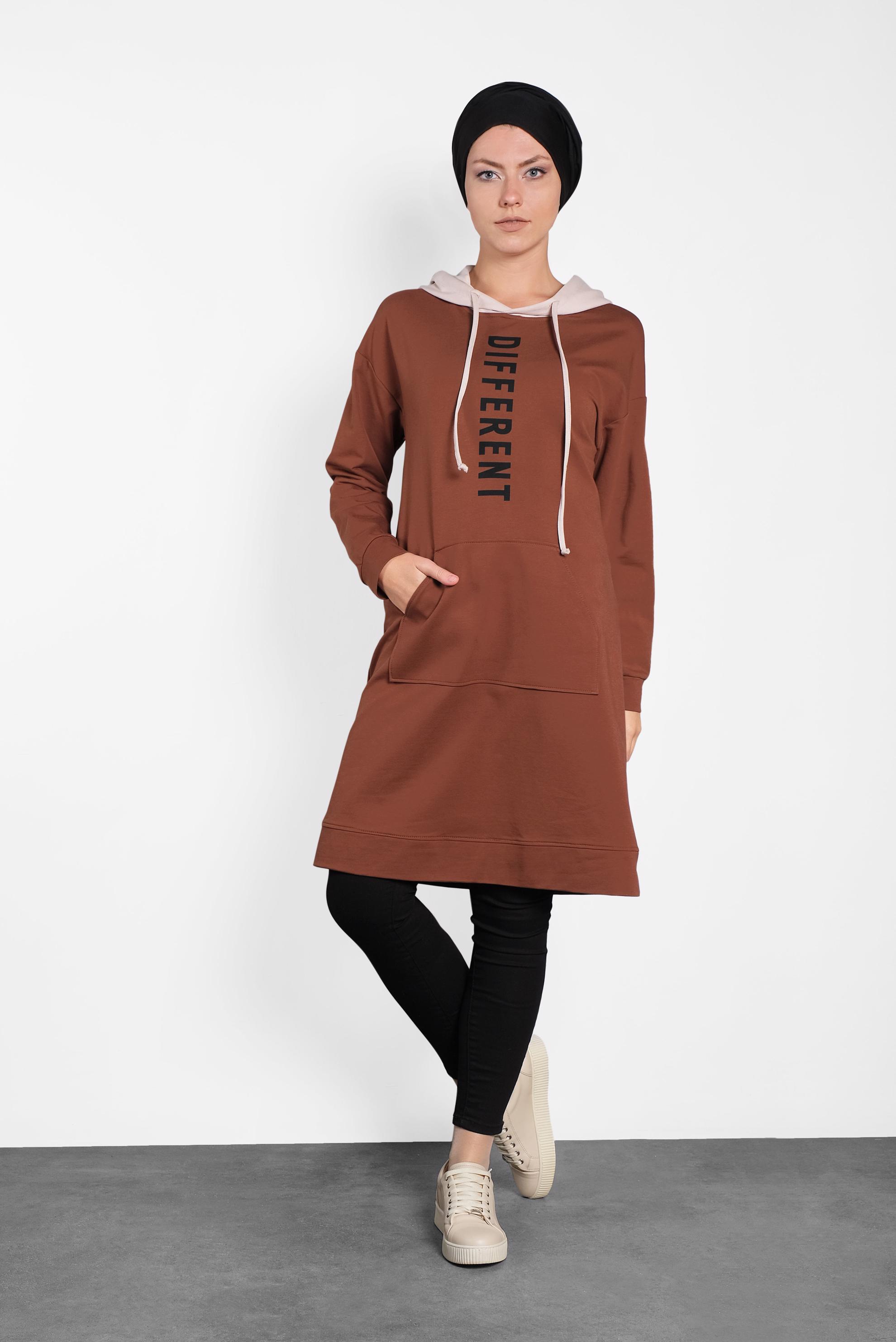 Tesettür giyim TURUNCU KAPÜŞONLU EŞOFMAN TUNİK 40105