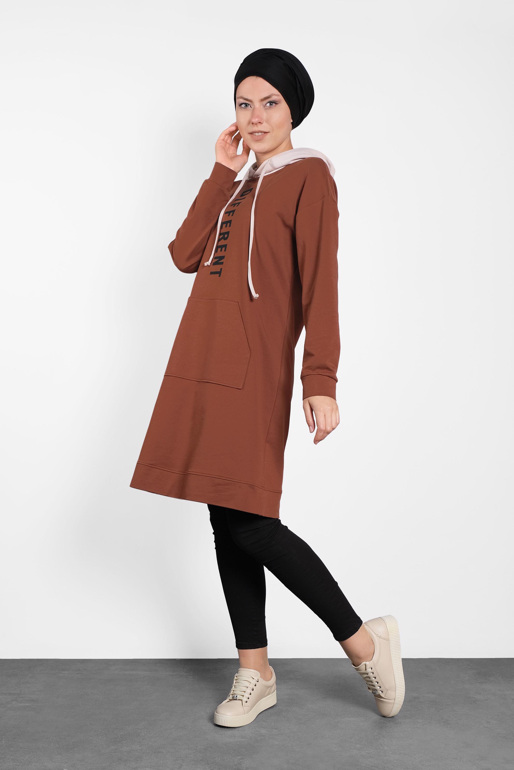 Tesettür giyim TURUNCU KAPÜŞONLU EŞOFMAN TUNİK 40105