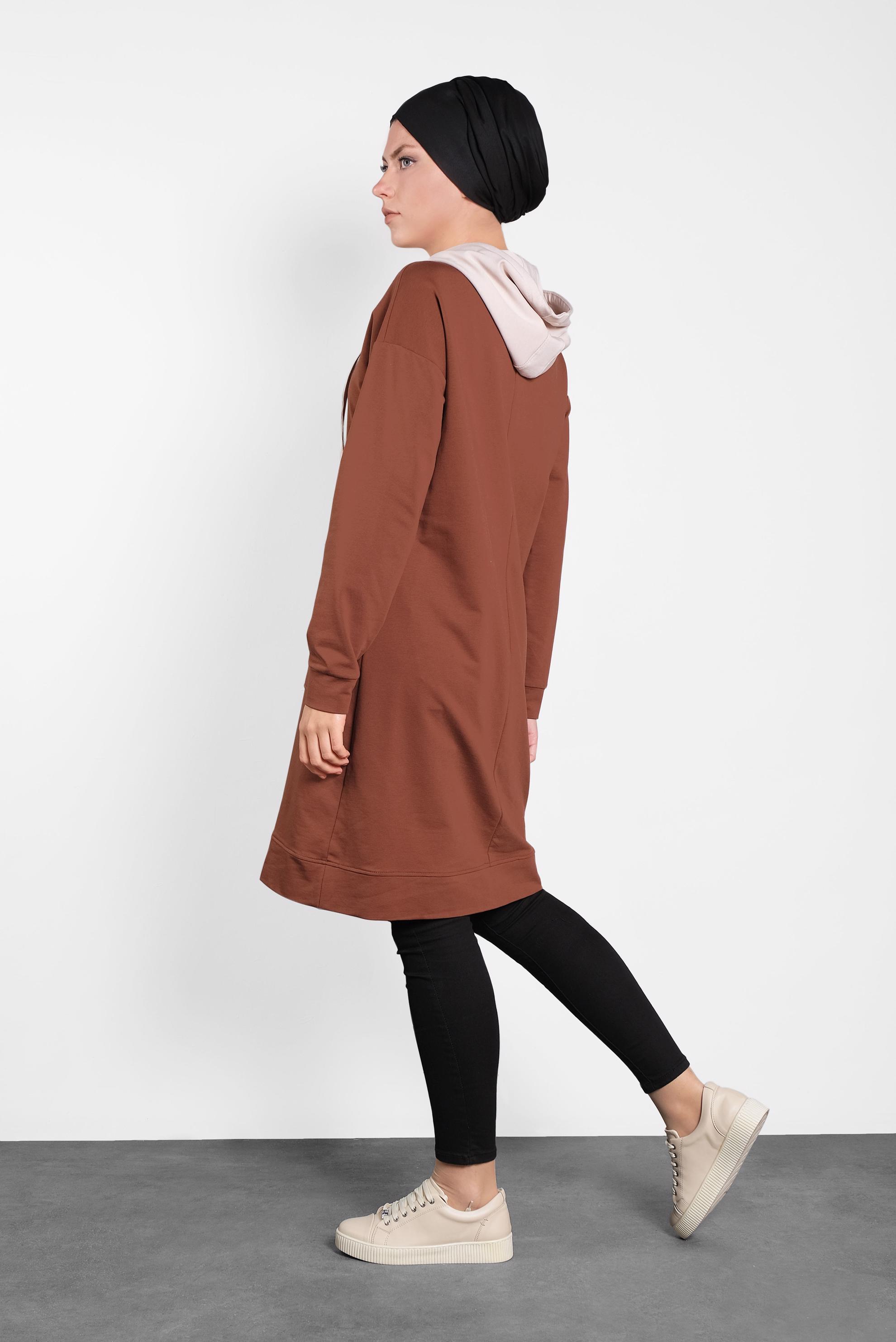 Tesettür giyim TURUNCU KAPÜŞONLU EŞOFMAN TUNİK 40105