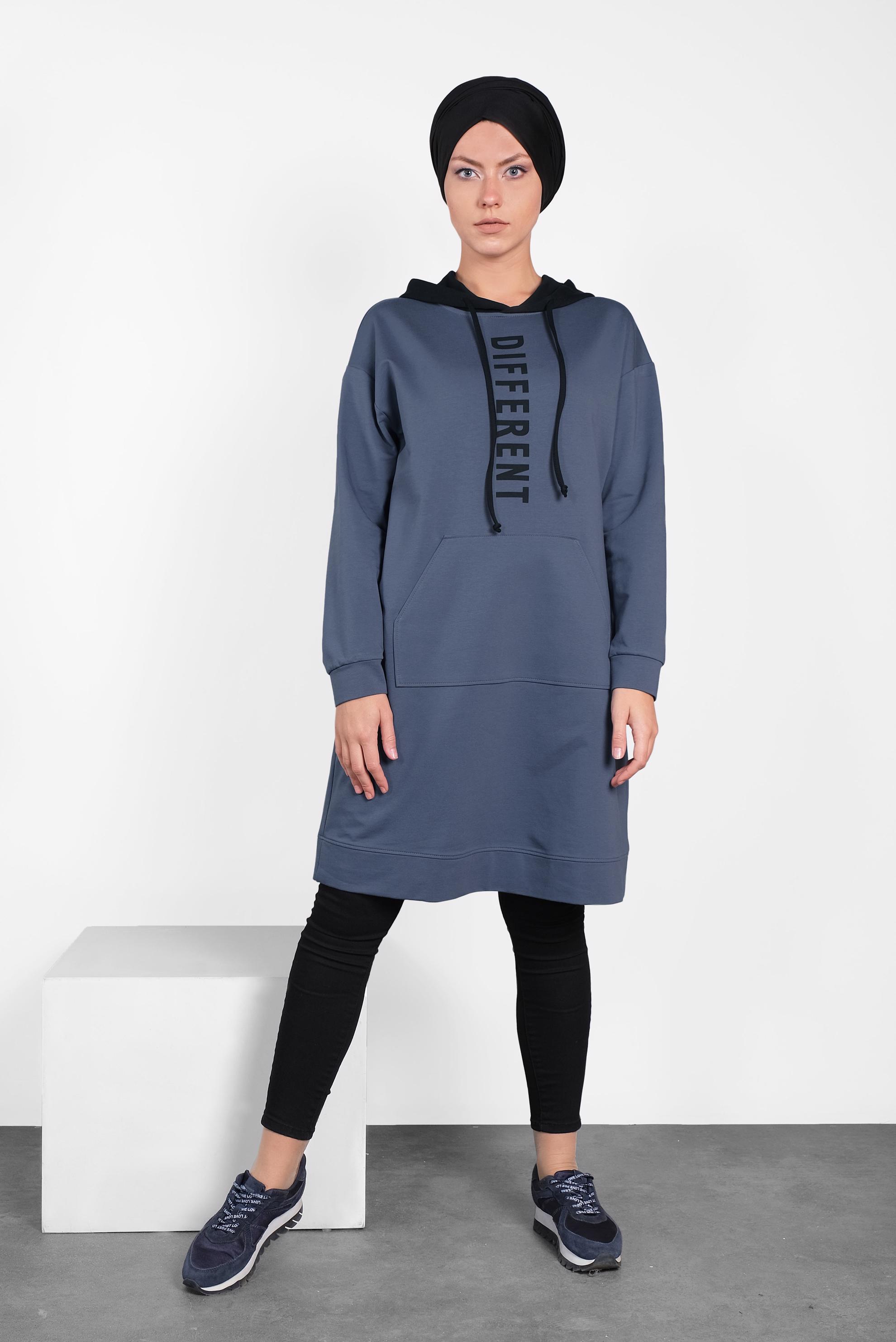 Tesettür giyim LACİVERT KAPÜŞONLU EŞOFMAN TUNİK 40105