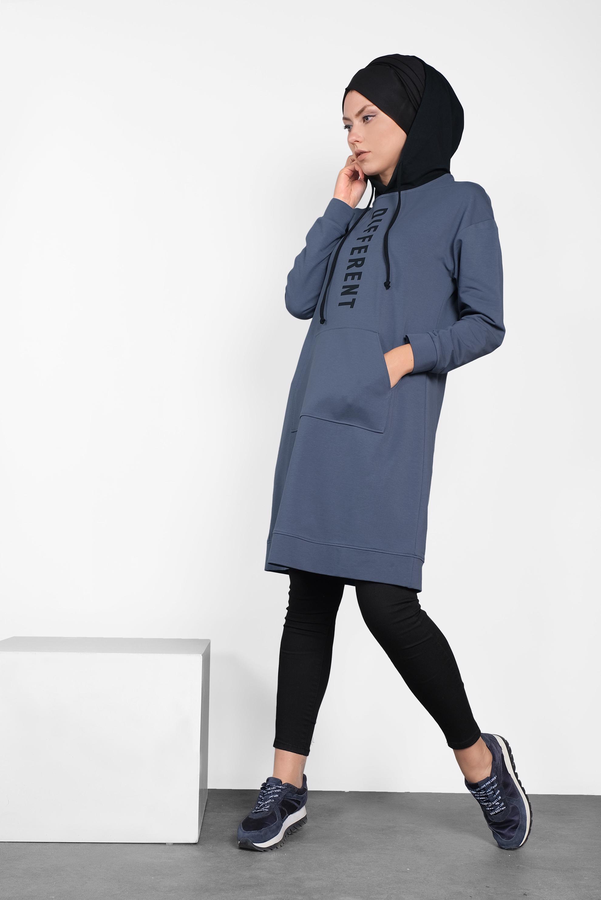 Tesettür giyim LACİVERT KAPÜŞONLU EŞOFMAN TUNİK 40105