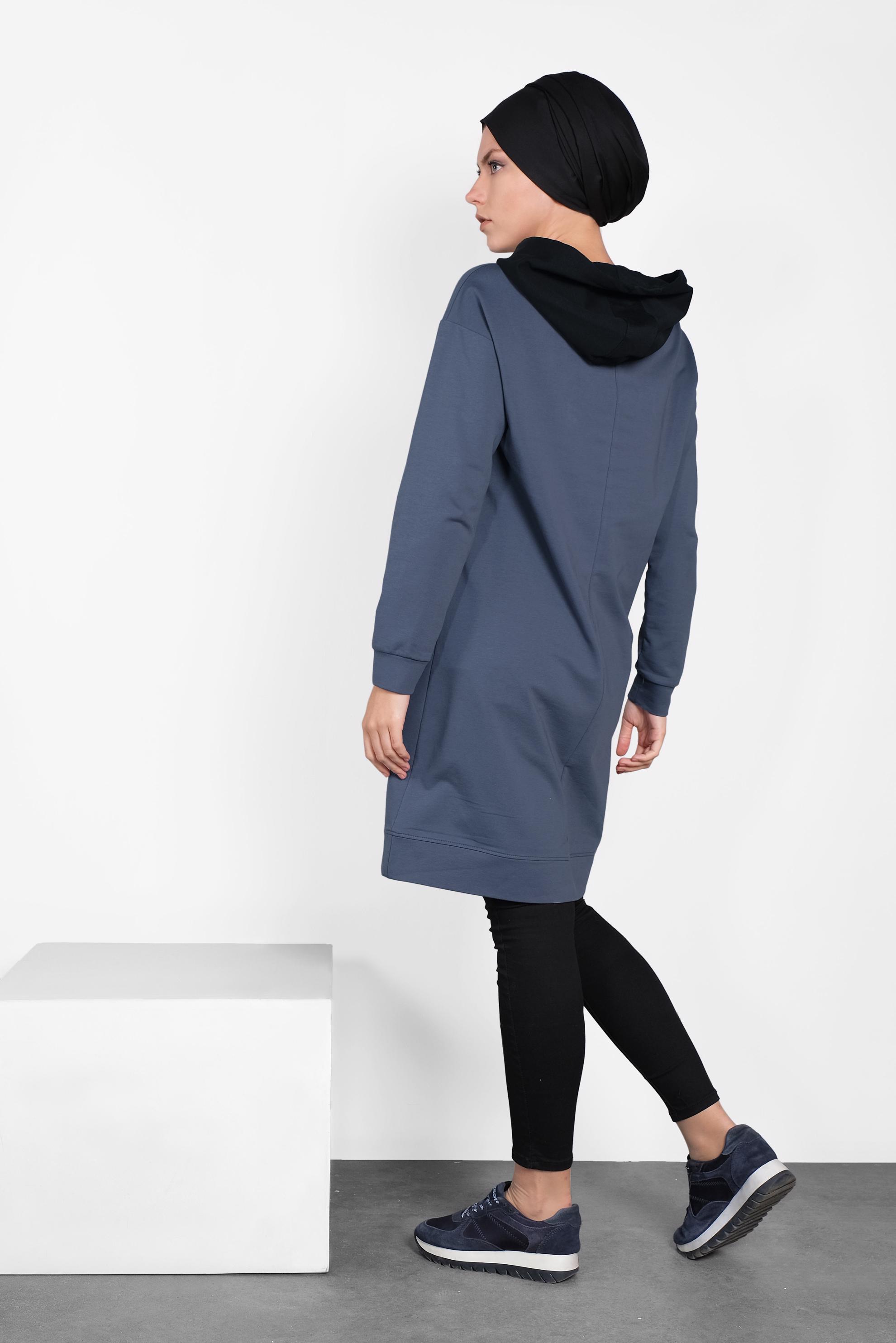 Tesettür giyim LACİVERT KAPÜŞONLU EŞOFMAN TUNİK 40105