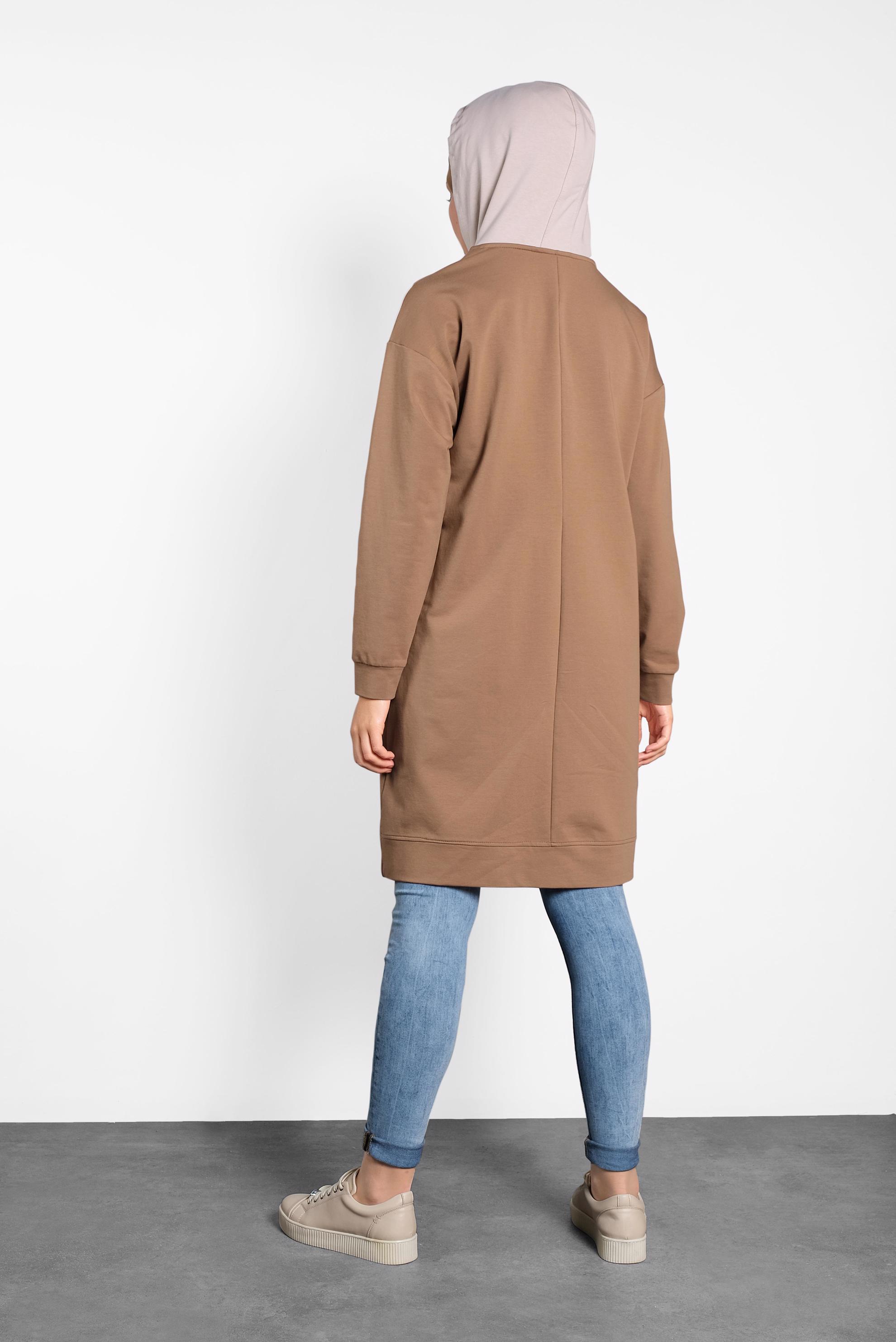 Tesettür giyim TABA KAPÜŞONLU EŞOFMAN TUNİK 40105