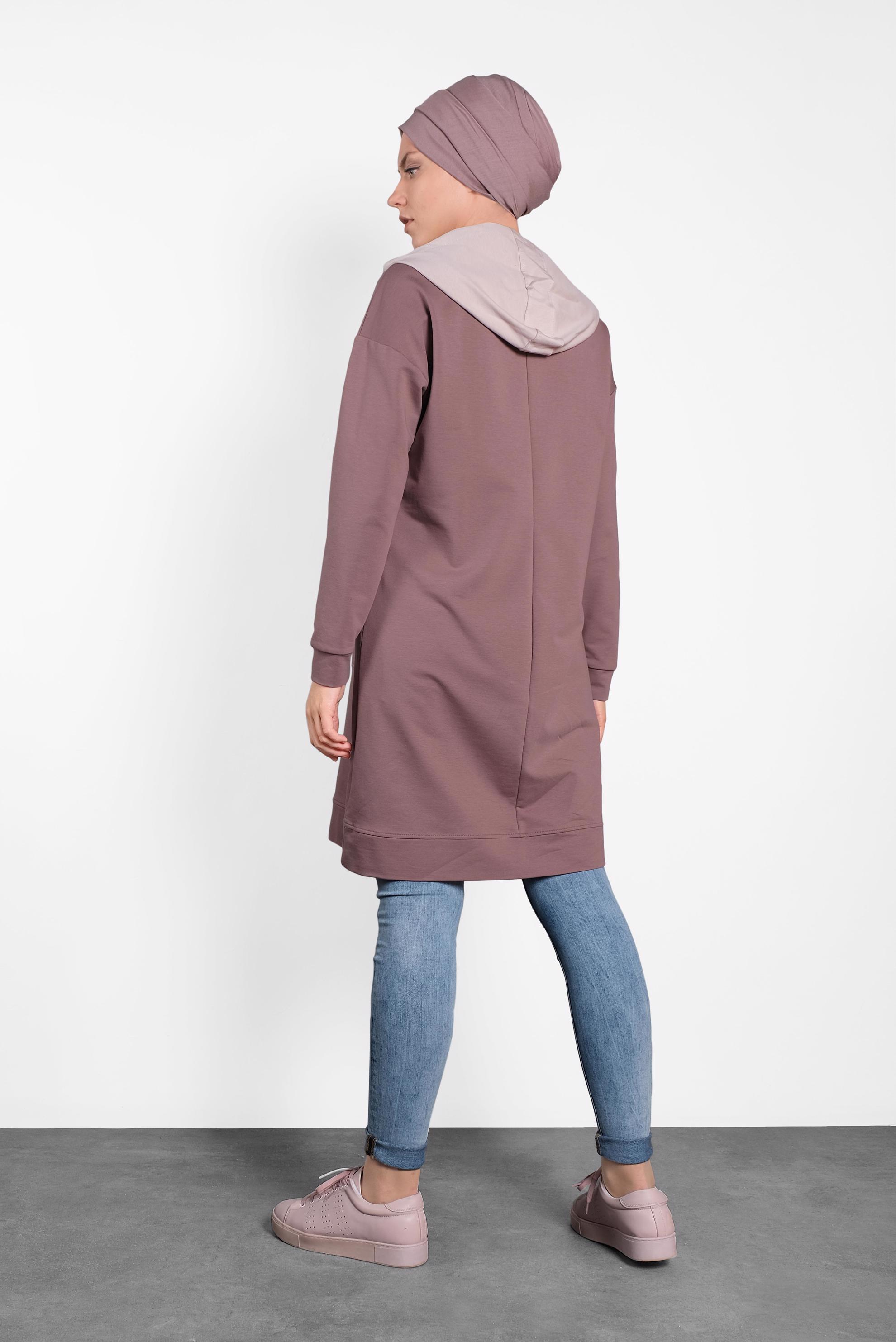 Tesettür giyim PEMBE KAPÜŞONLU EŞOFMAN TUNİK 40105