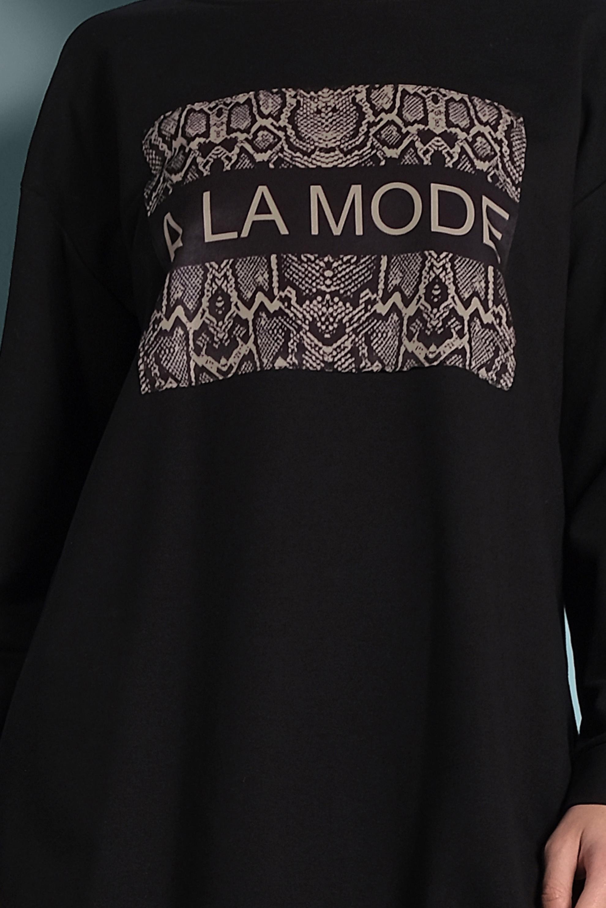 Tesettür giyim SİYAH BASKILI EŞOFMAN TUNİK 40157