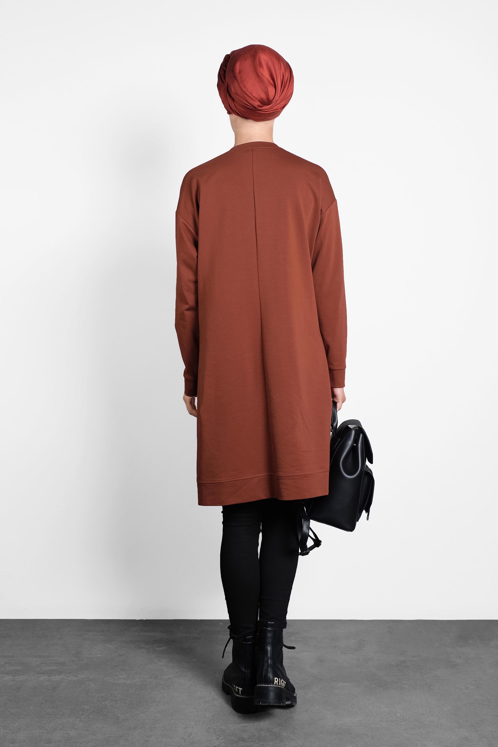 Tesettür giyim TURUNCU BASKILI EŞOFMAN TUNİK 40157