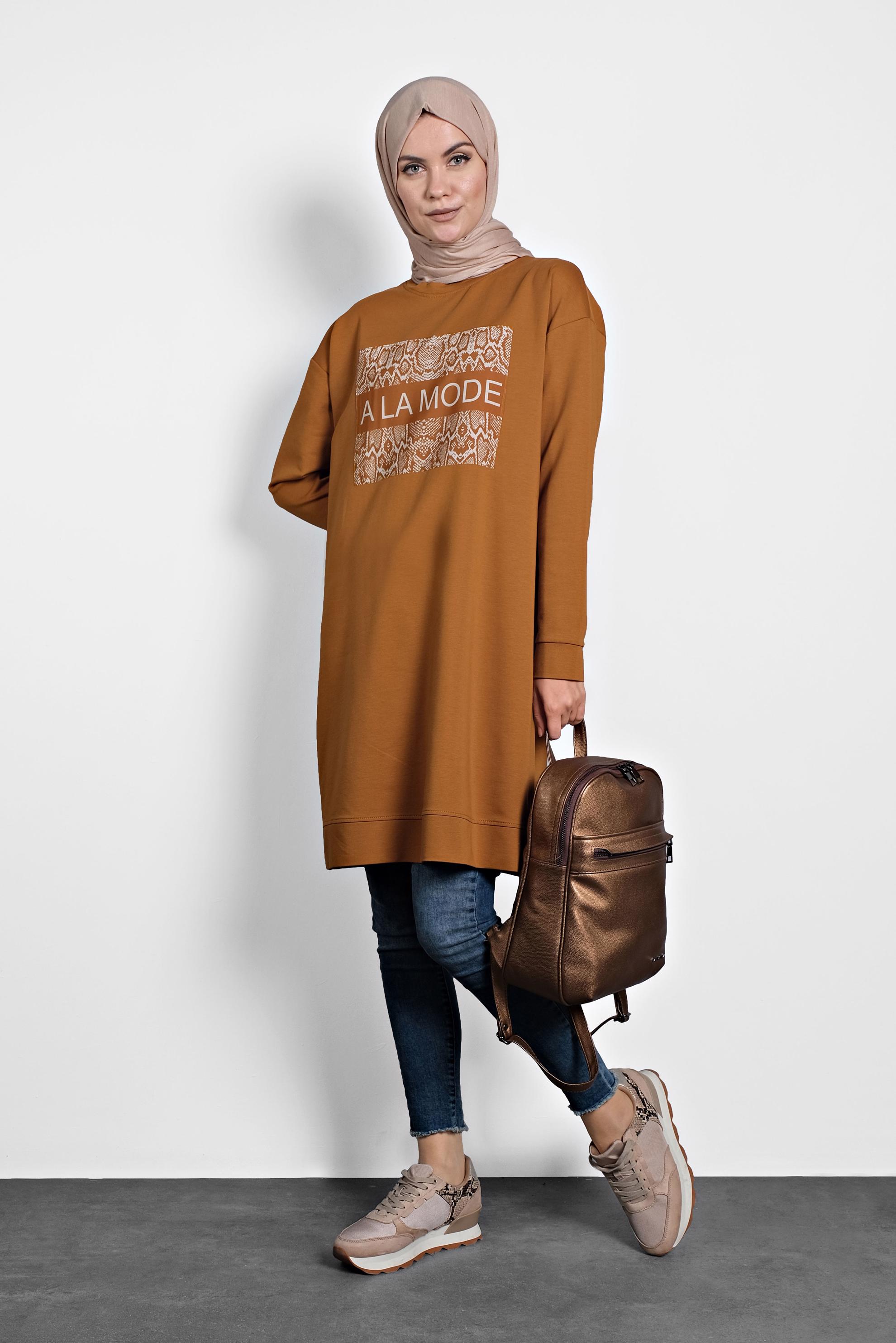 Tesettür giyim SARI BASKILI EŞOFMAN TUNİK 40157