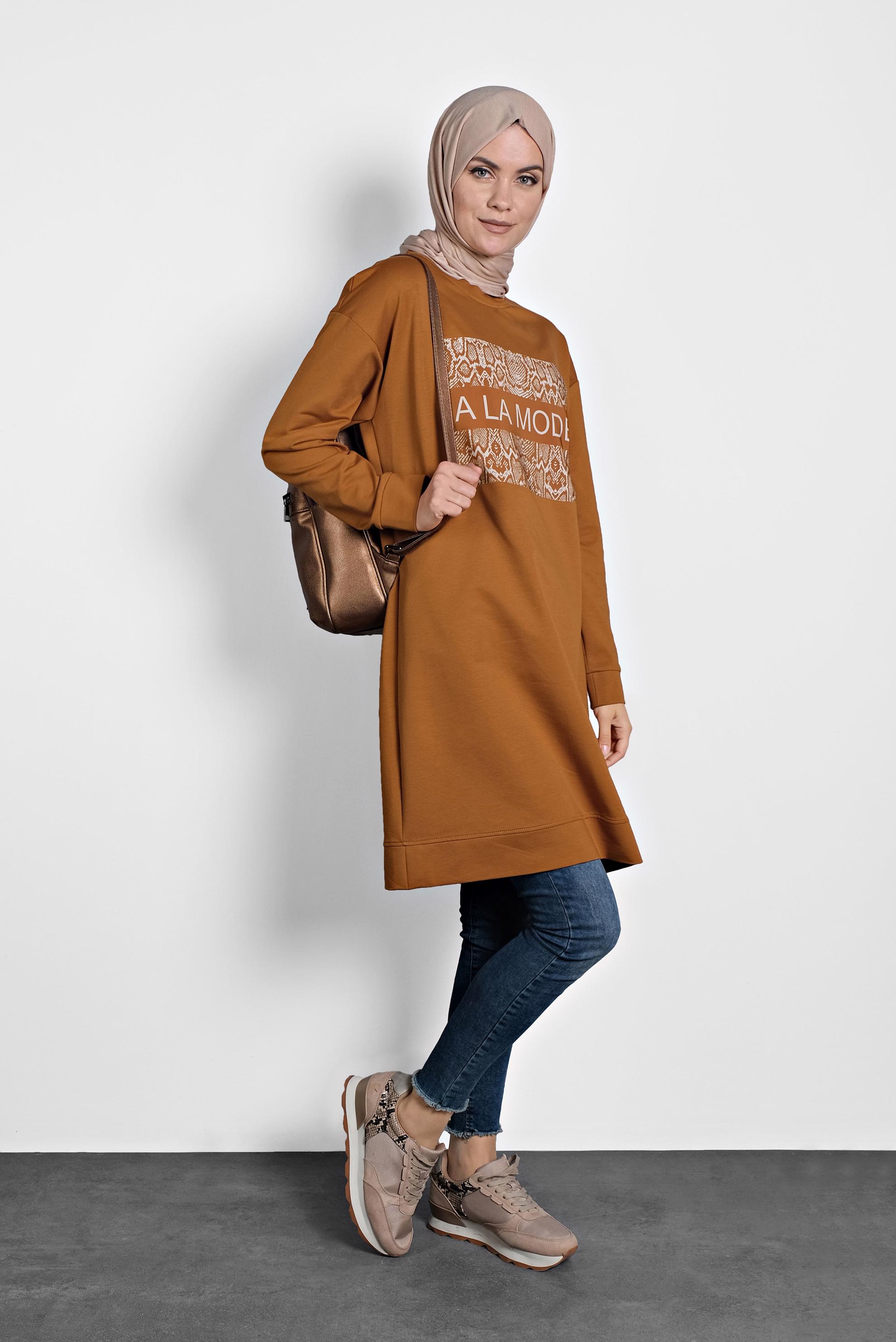 Tesettür giyim SARI BASKILI EŞOFMAN TUNİK 40157