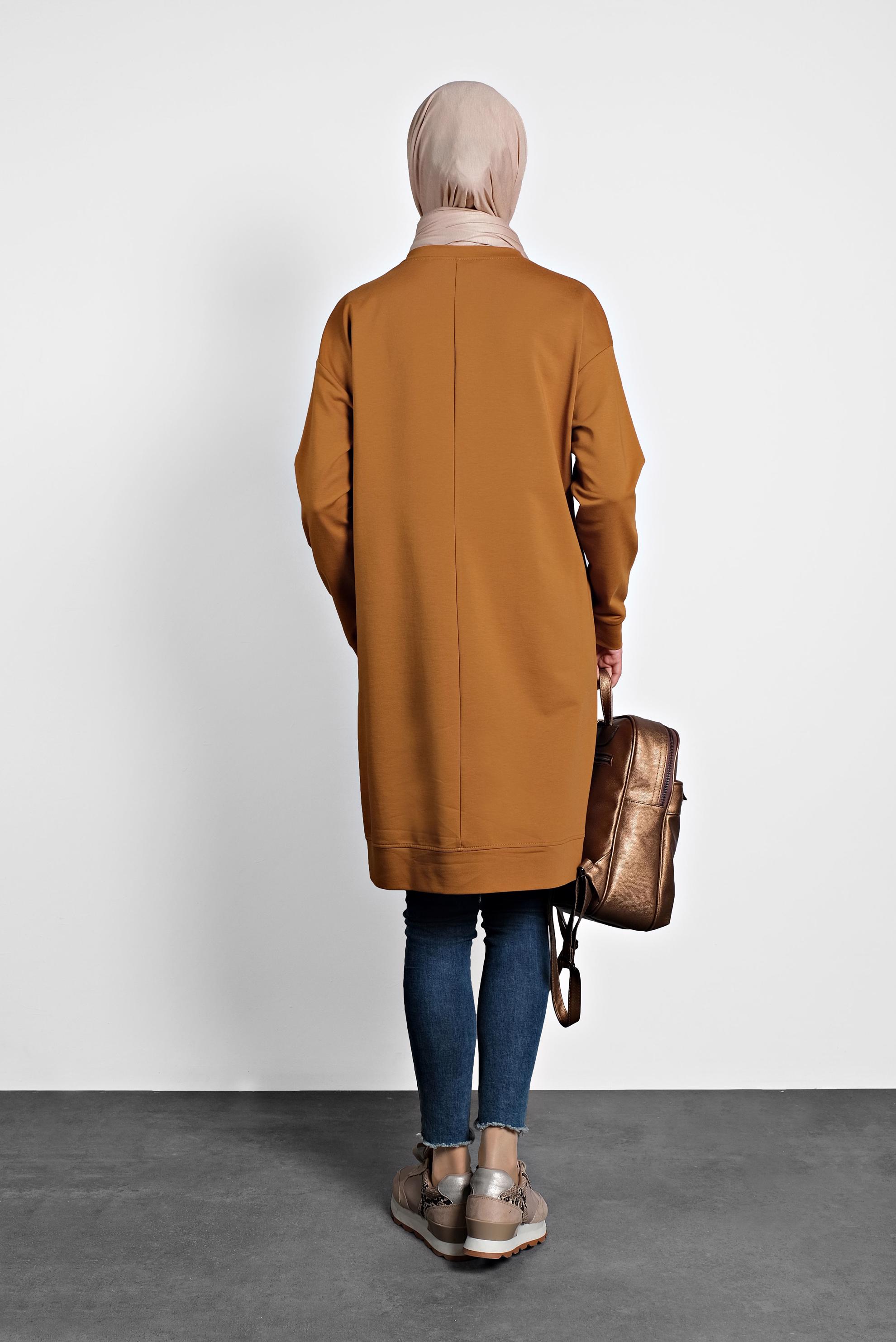 Tesettür giyim SARI BASKILI EŞOFMAN TUNİK 40157