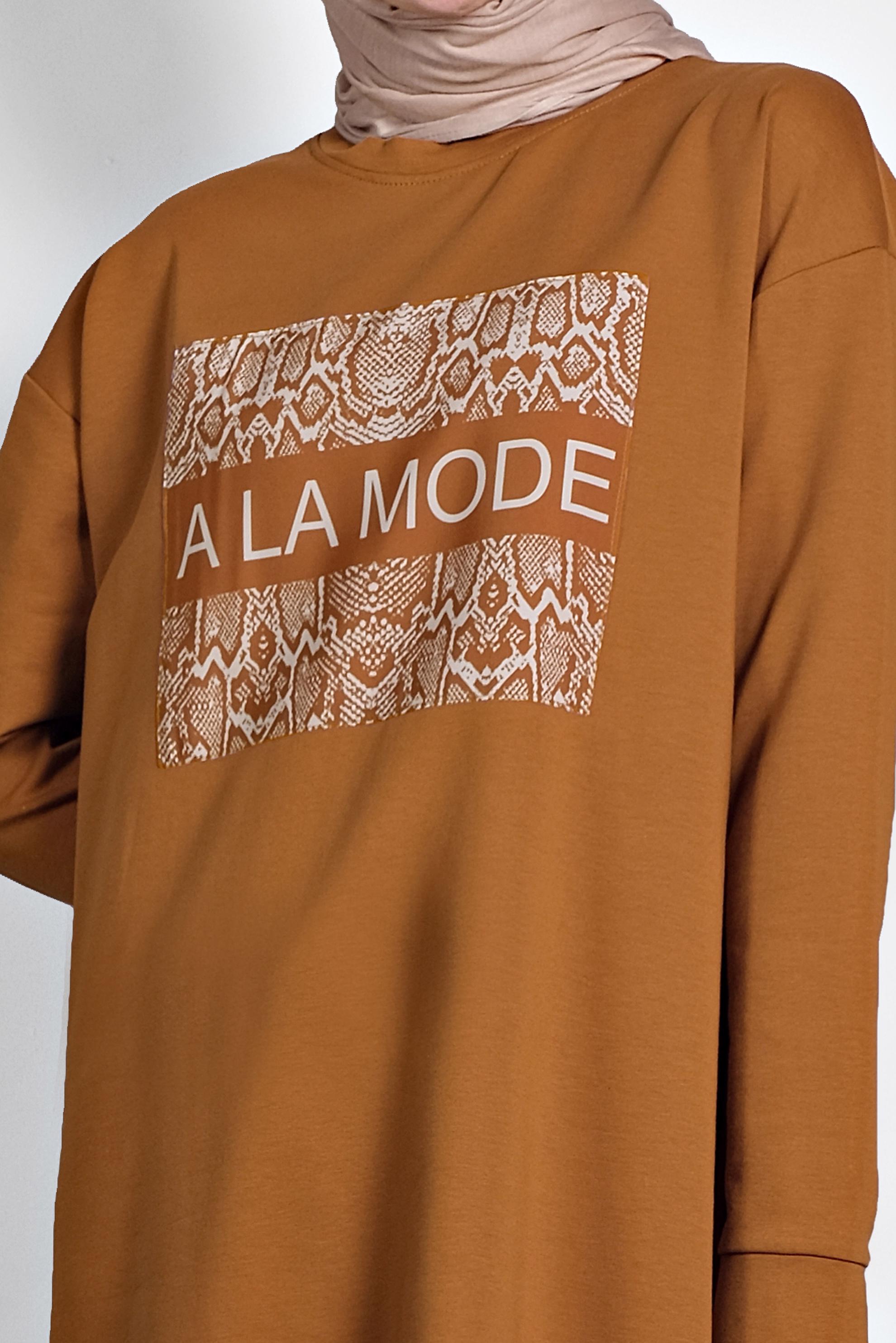 Tesettür giyim SARI BASKILI EŞOFMAN TUNİK 40157