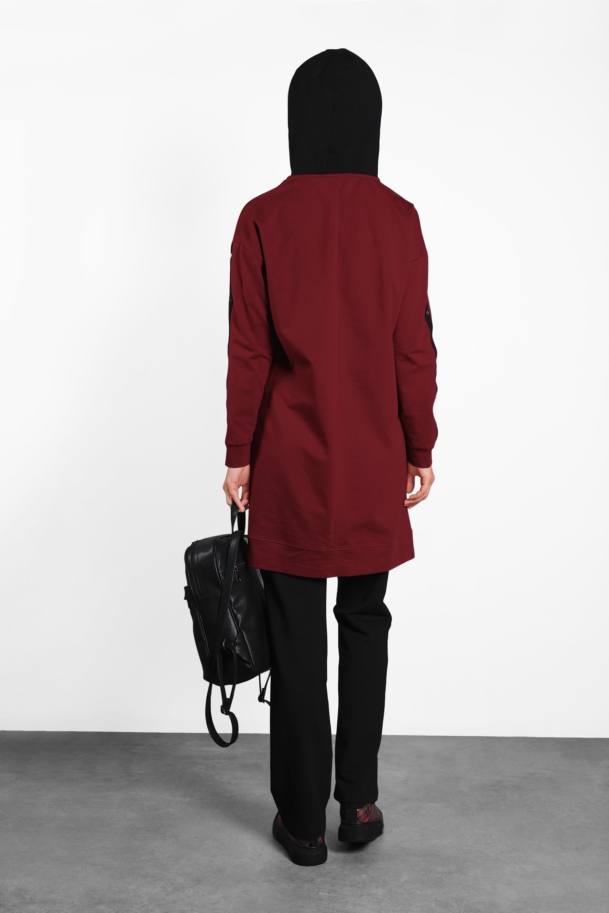 Tesettür giyim BORDO CEPLİ KAPÜŞONLU EŞOFMAN TAKIMI 40161 