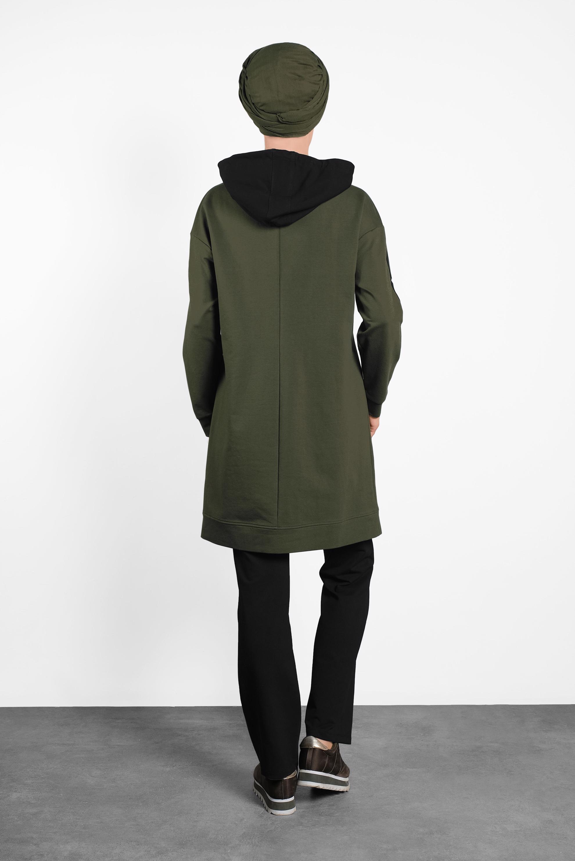 Tesettür giyim HAKİ CEPLİ KAPÜŞONLU EŞOFMAN TAKIMI 40161 