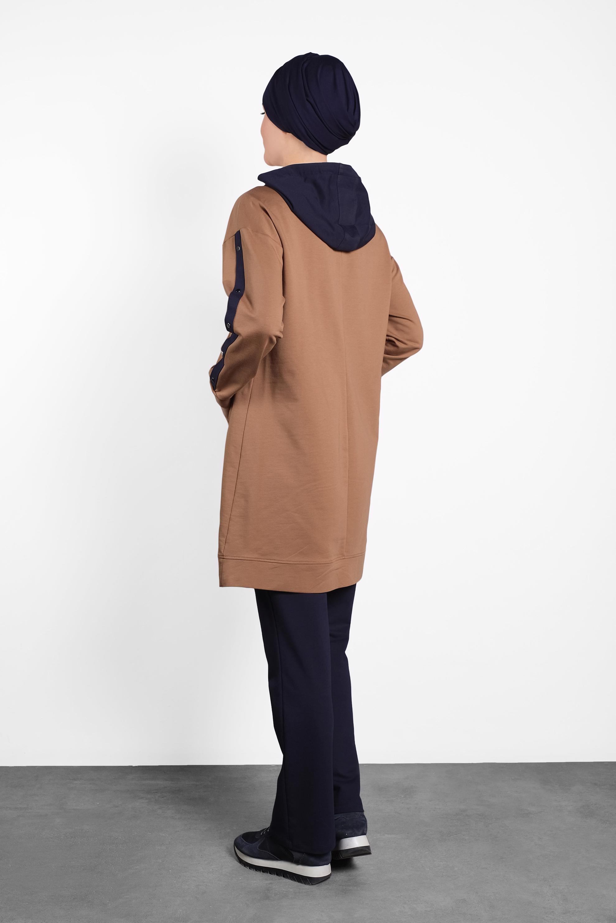 Tesettür giyim TABA CEPLİ KAPÜŞONLU EŞOFMAN TAKIMI 40161 