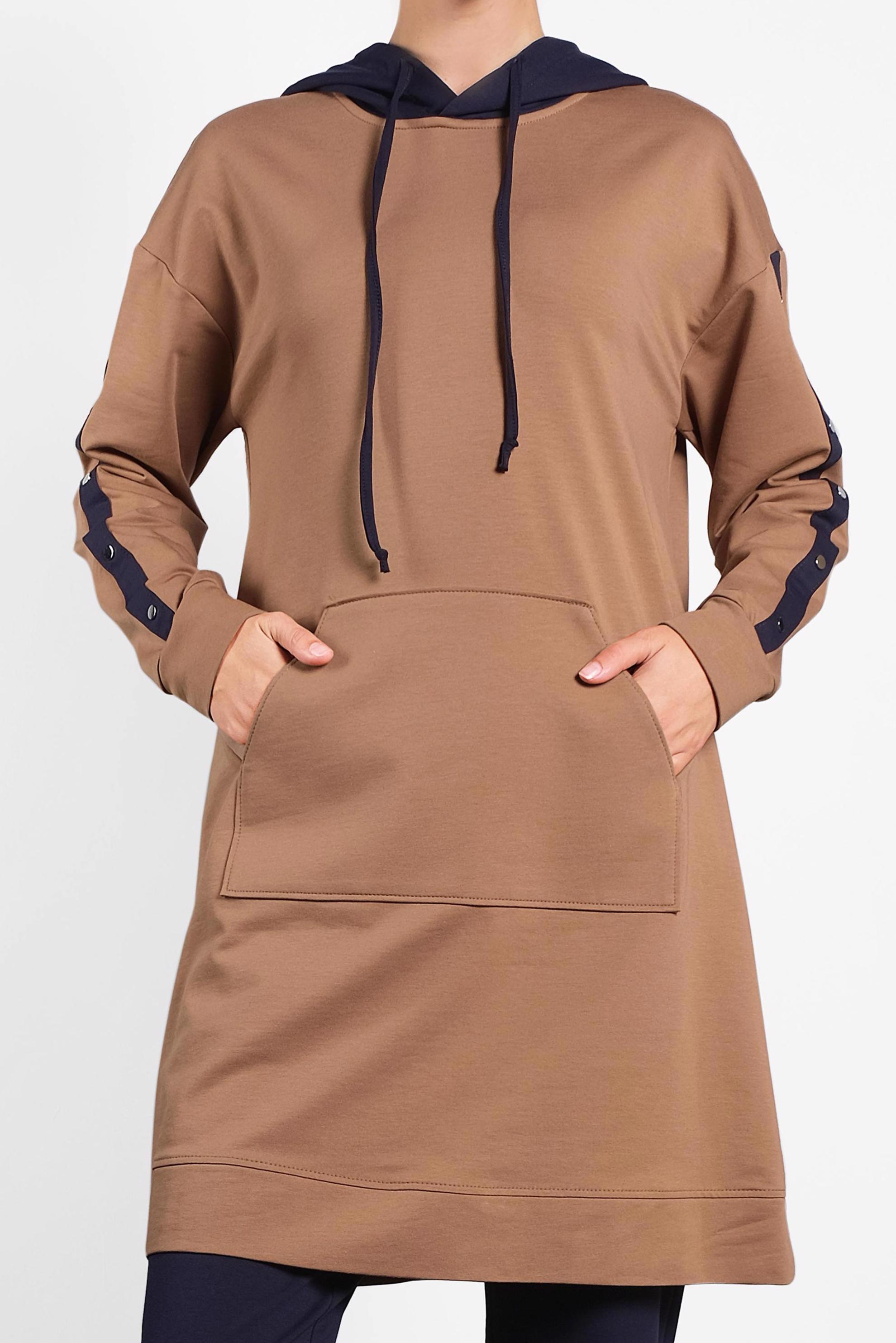 Tesettür giyim TABA CEPLİ KAPÜŞONLU EŞOFMAN TAKIMI 40161 