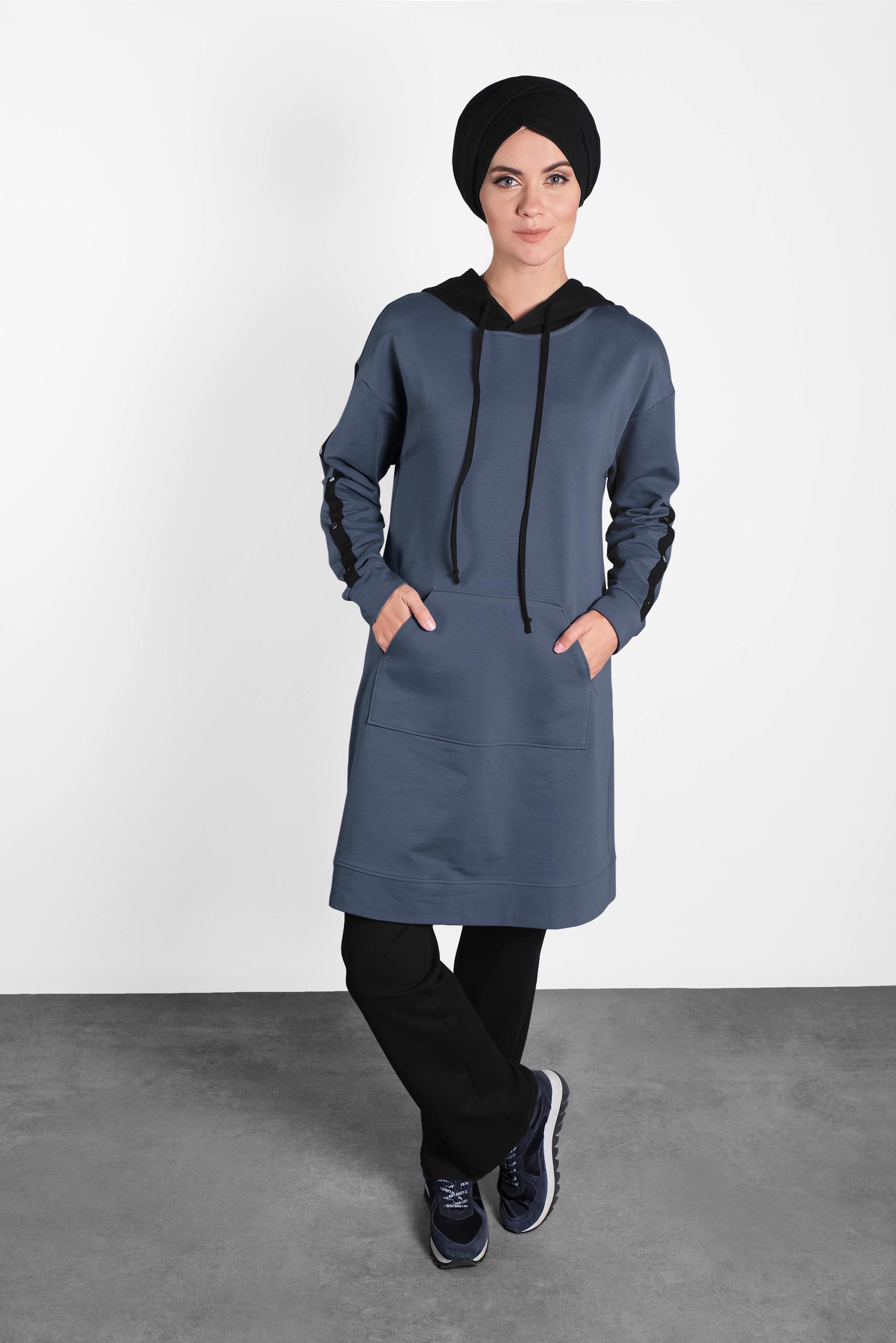 Tesettür giyim LACİVERT CEPLİ KAPÜŞONLU EŞOFMAN TAKIMI 40161 