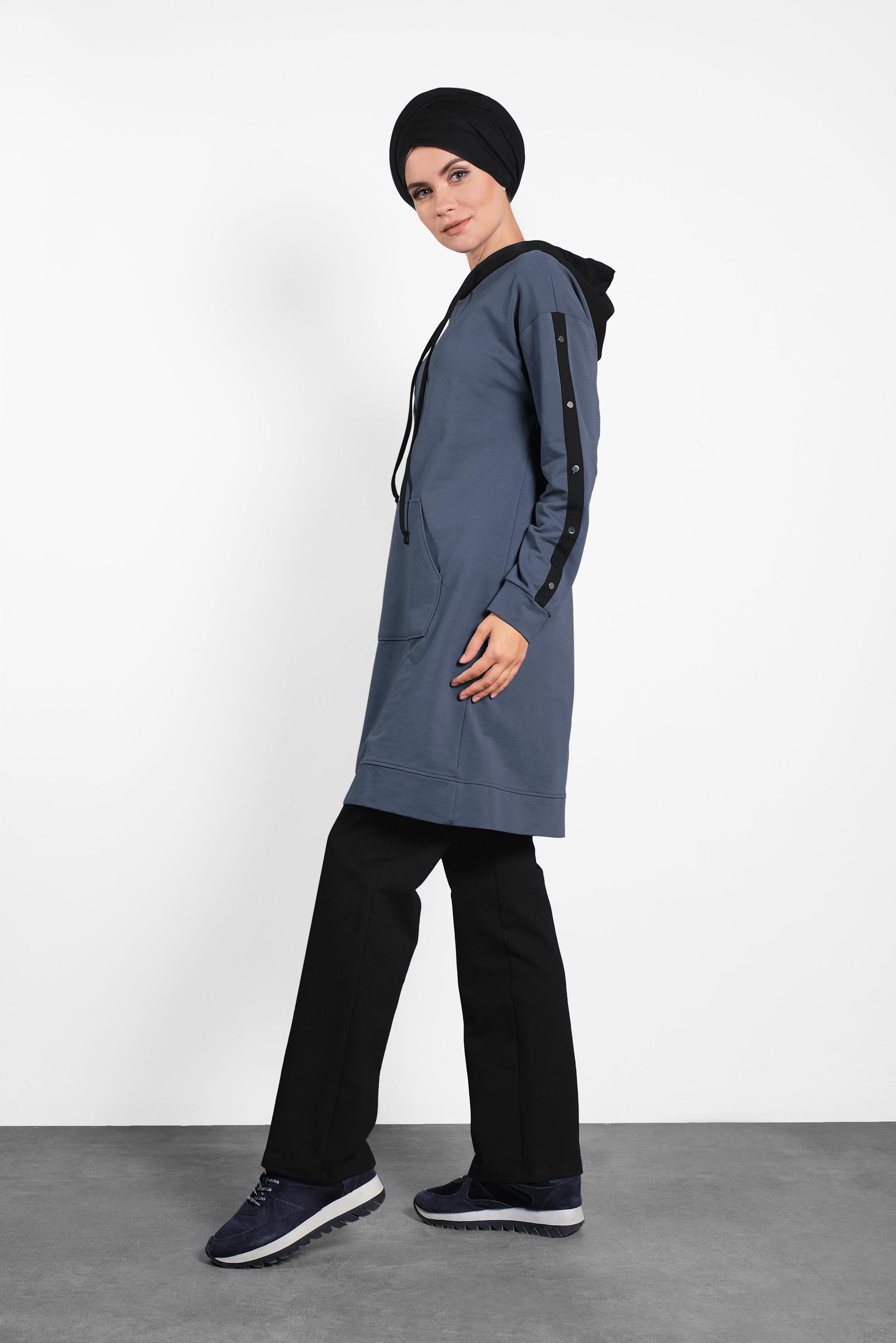 Tesettür giyim LACİVERT CEPLİ KAPÜŞONLU EŞOFMAN TAKIMI 40161 
