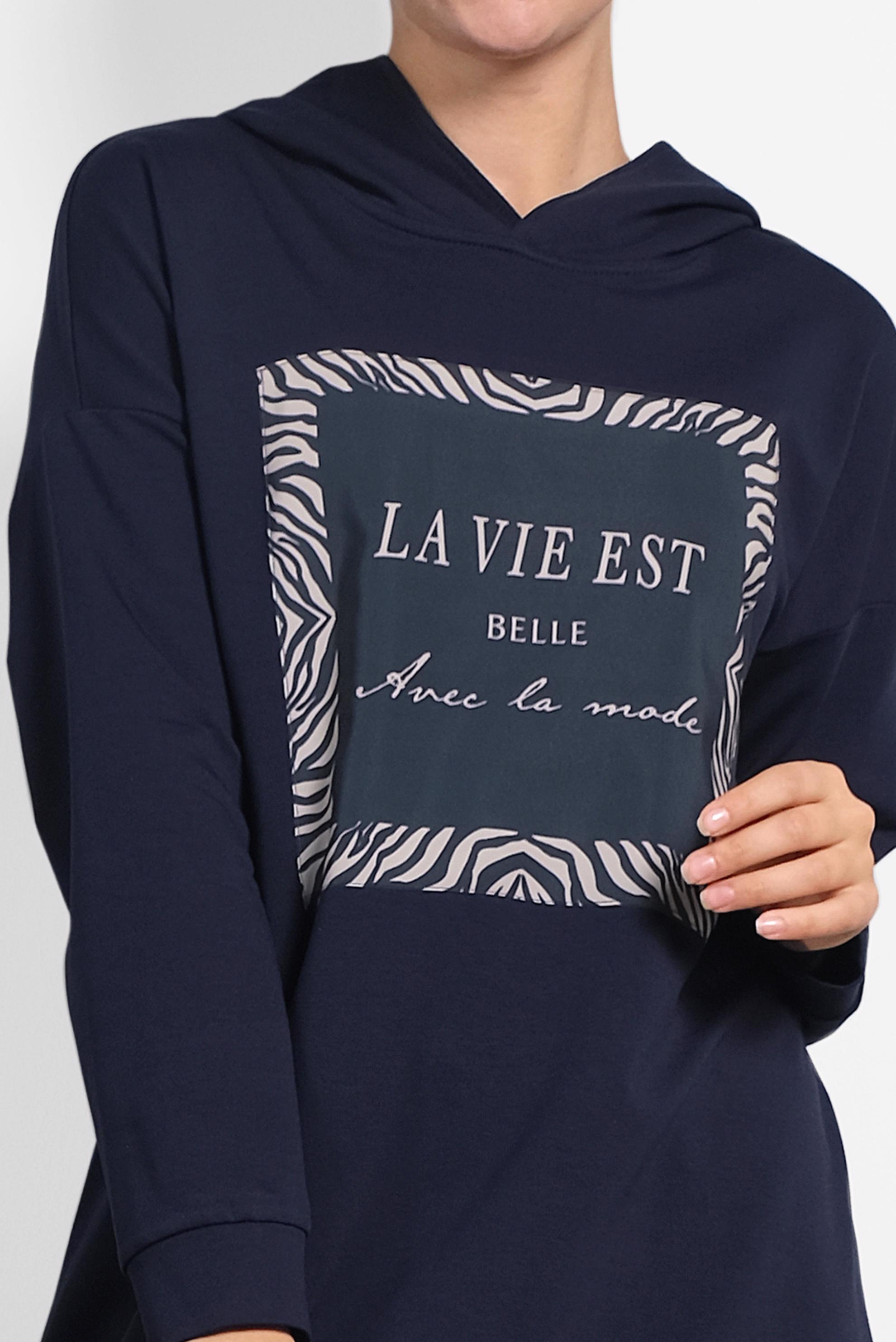 Tesettür giyim LACİVERT ÖNÜ BASKILI KAPÜŞONLU  EŞOFMAN TUNİK 40163 