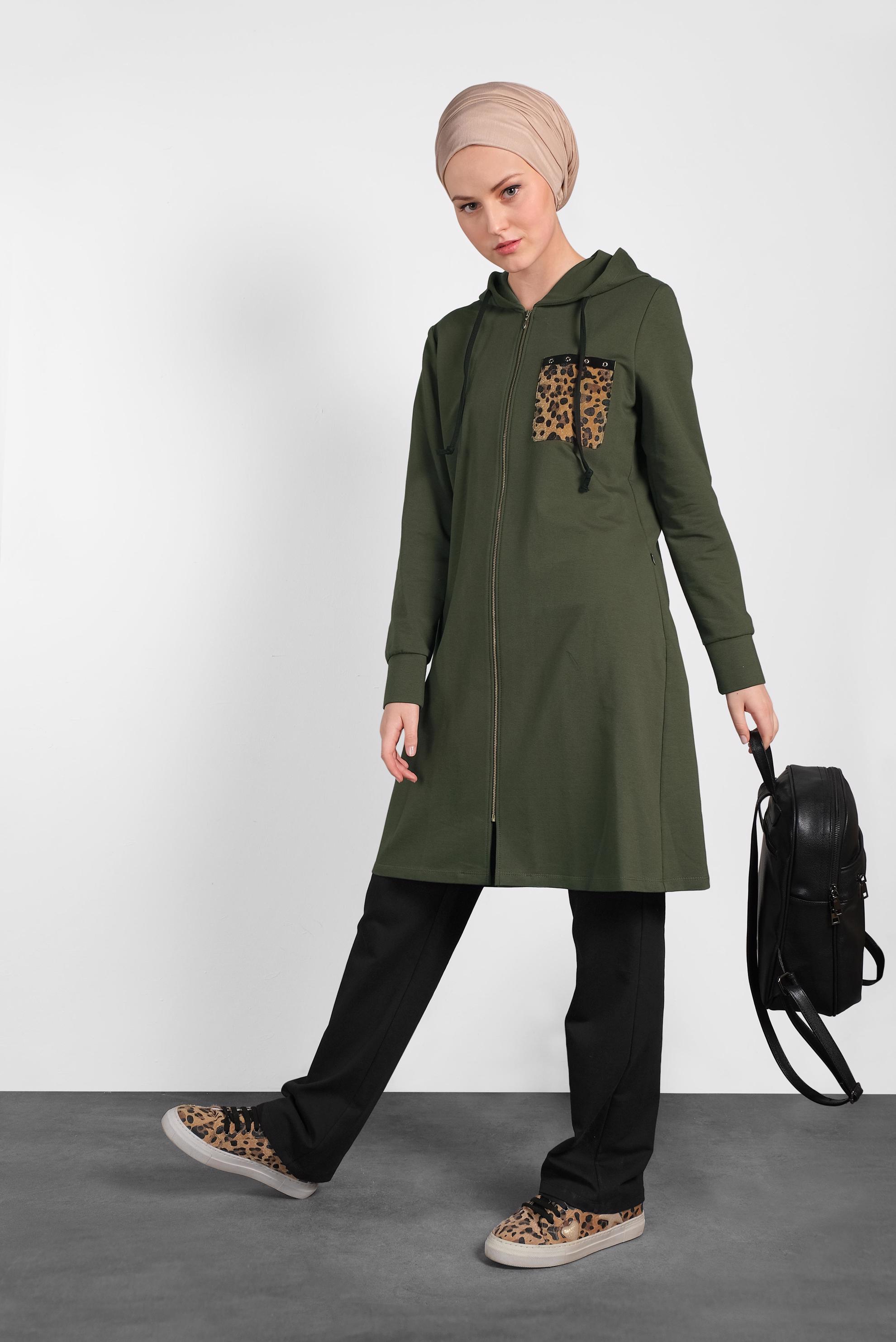 Tesettür giyim HAKİ LEOPAR DESENLİ EŞOFMAN TAKIMI 40226